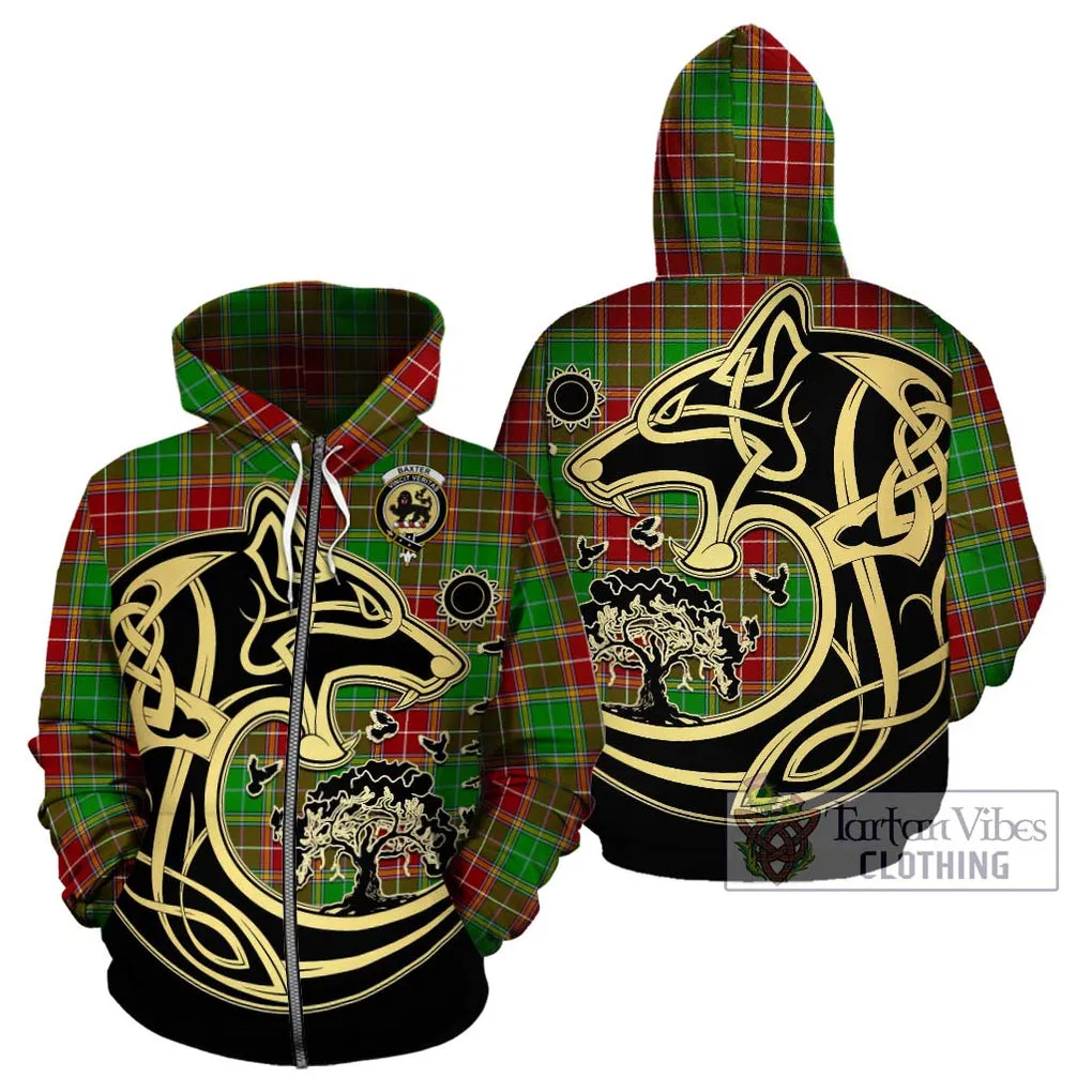 Baxter Modern Tartan Hoodie with Family Crest Celtic Wolf Style