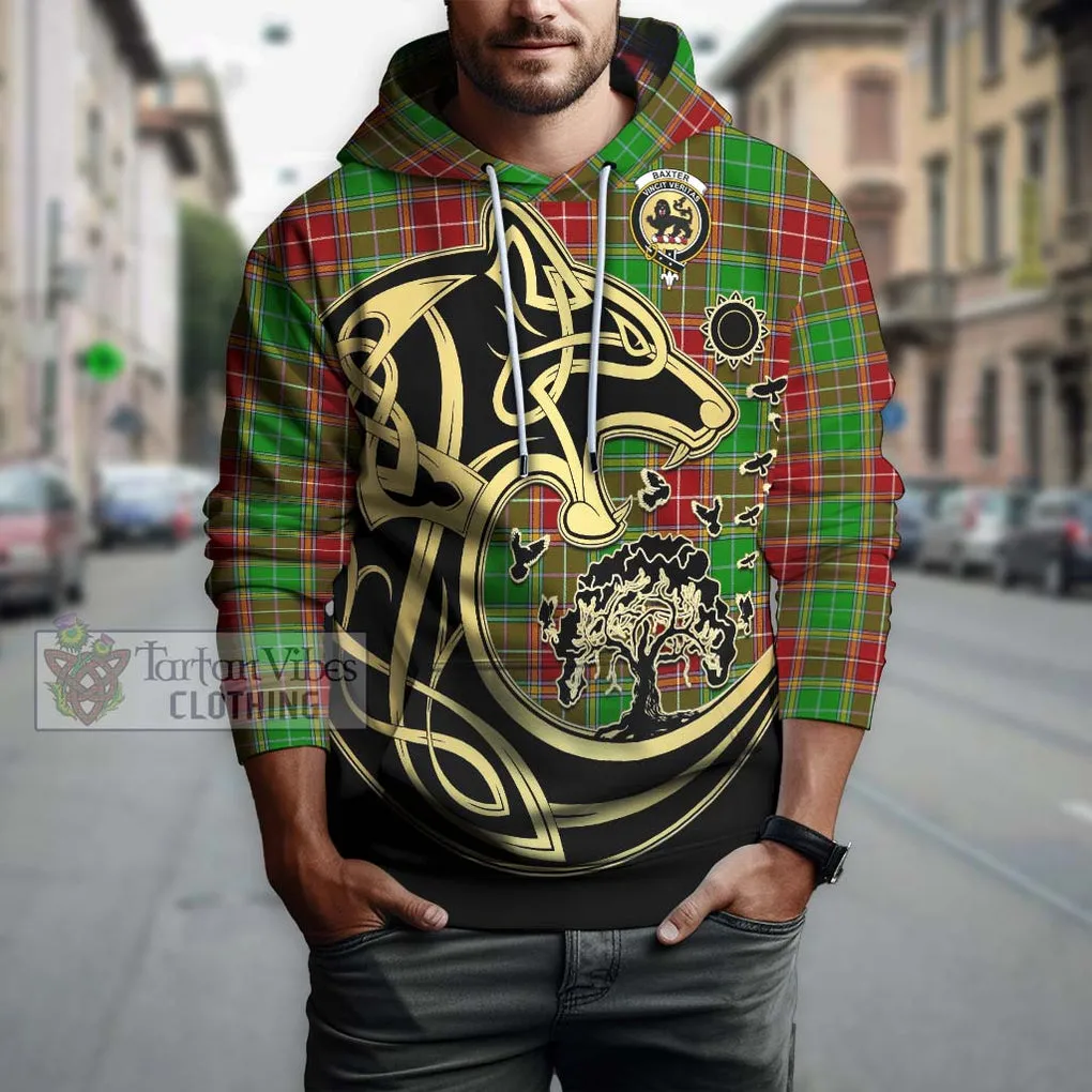 Baxter Modern Tartan Hoodie with Family Crest Celtic Wolf Style