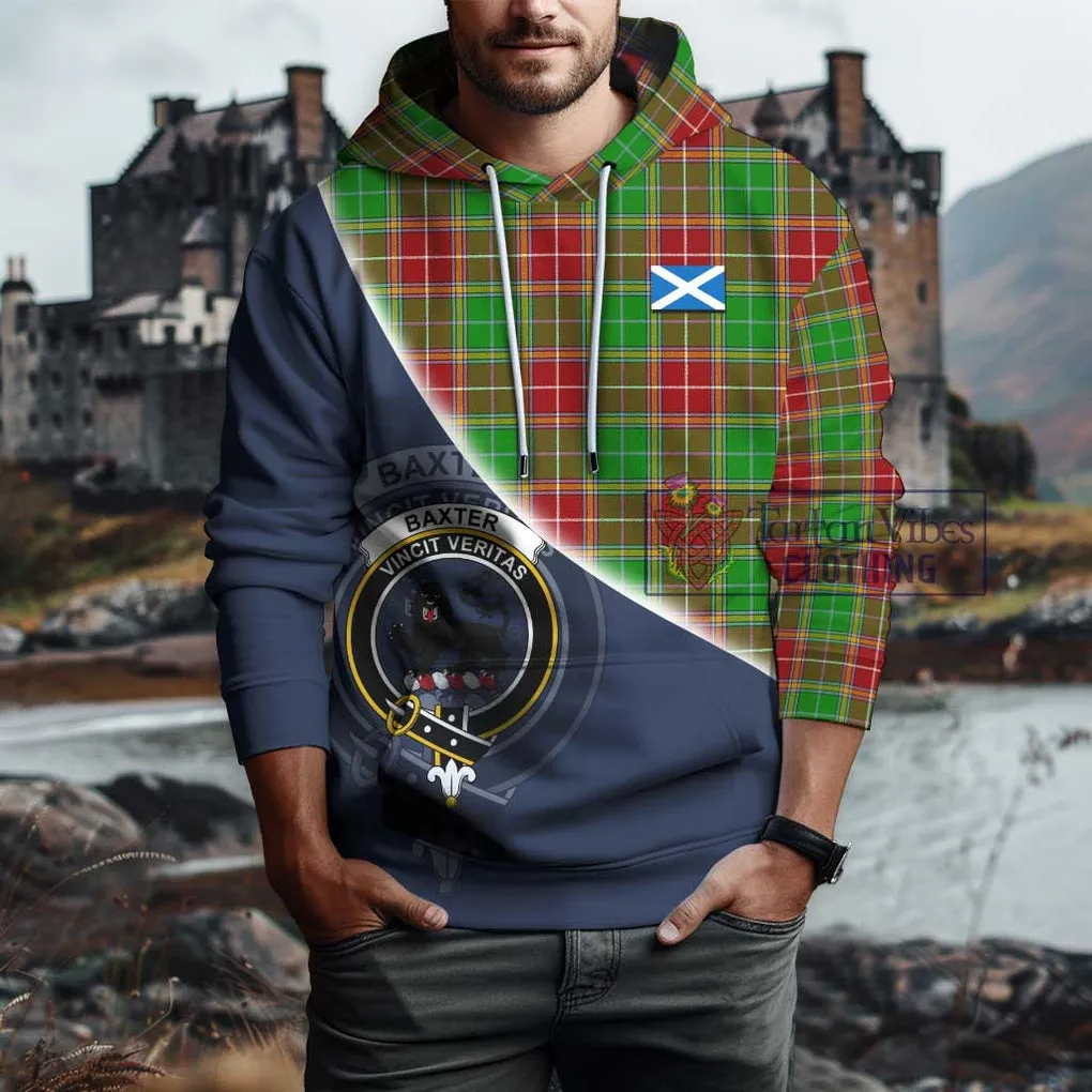 Baxter Modern Tartan Hoodie with Personalised National Flag and Family Crest Half Style