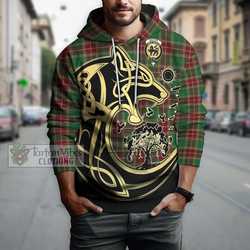 Baxter Tartan Hoodie with Family Crest Celtic Wolf Style