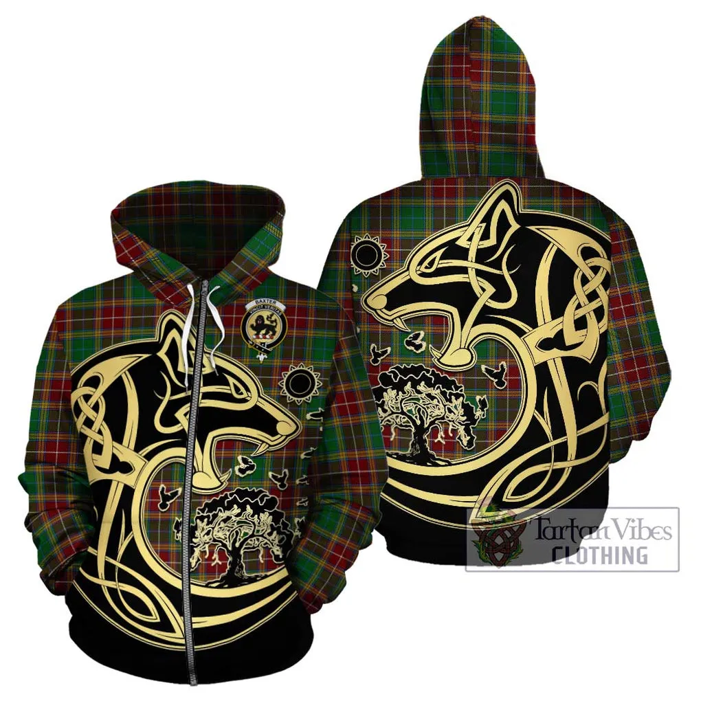 Baxter Tartan Hoodie with Family Crest Celtic Wolf Style