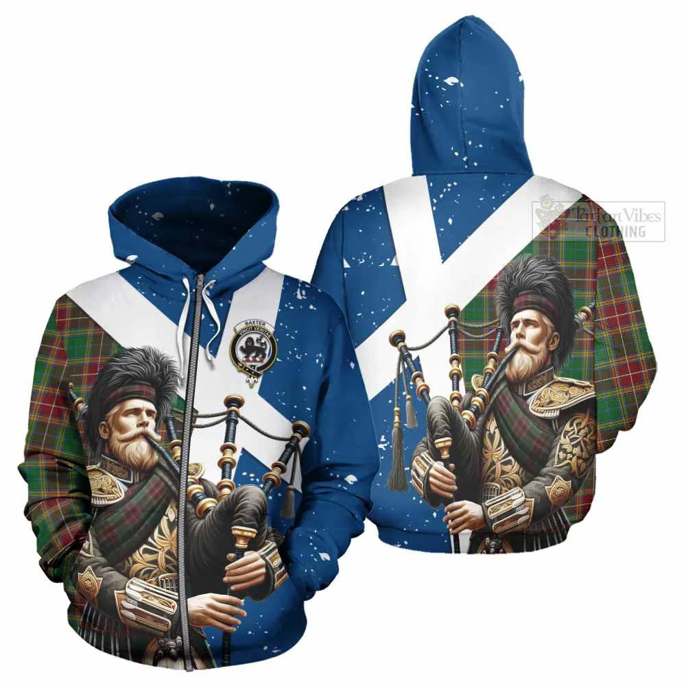 Baxter Tartan Hoodie with Family Crest Scottish Bagpiper Vibes