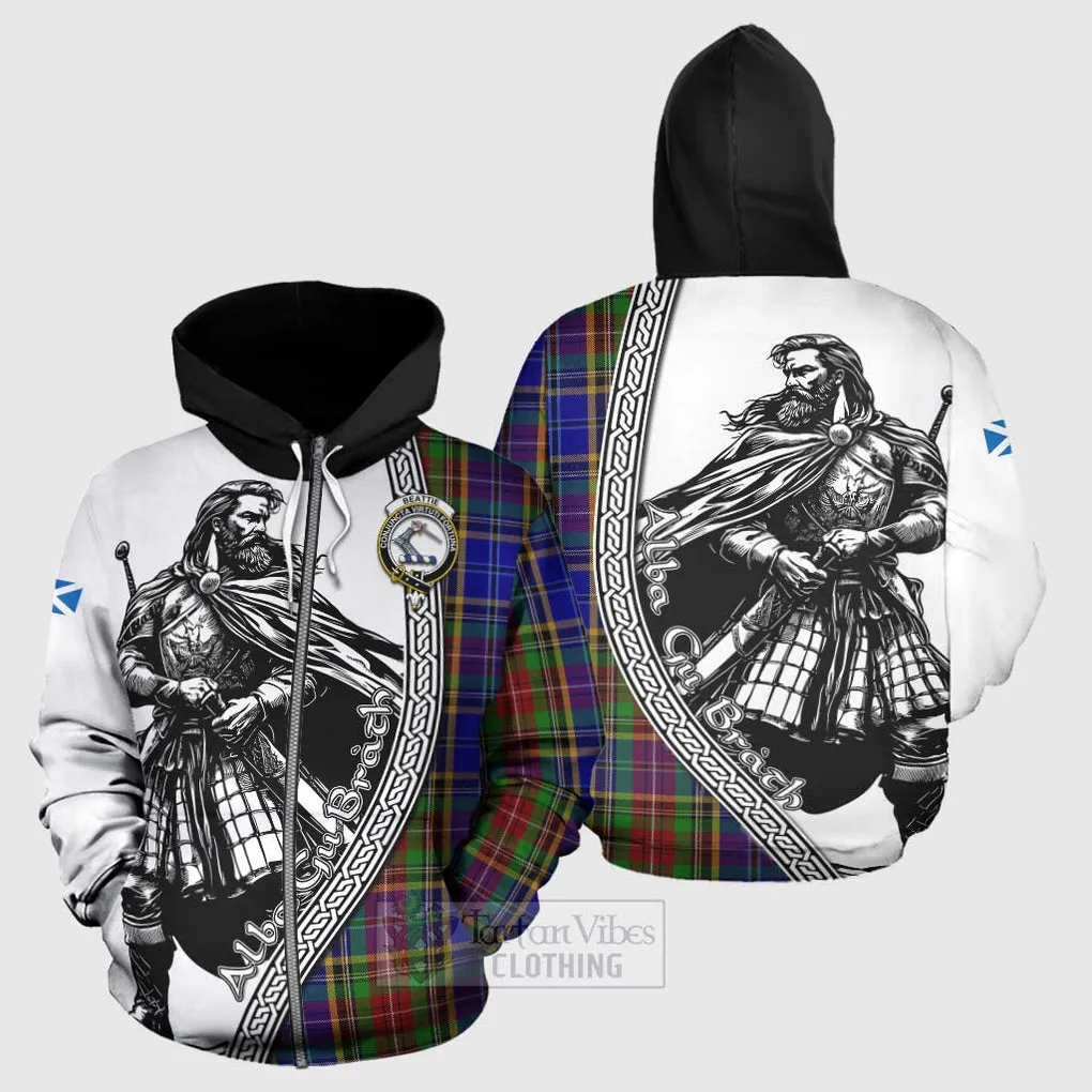 Beattie (Beatty) Tartan Clan Crest Hoodie with Highlander Warrior Celtic Style