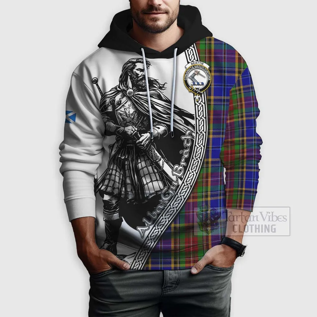 Beattie (Beatty) Tartan Clan Crest Hoodie with Highlander Warrior Celtic Style