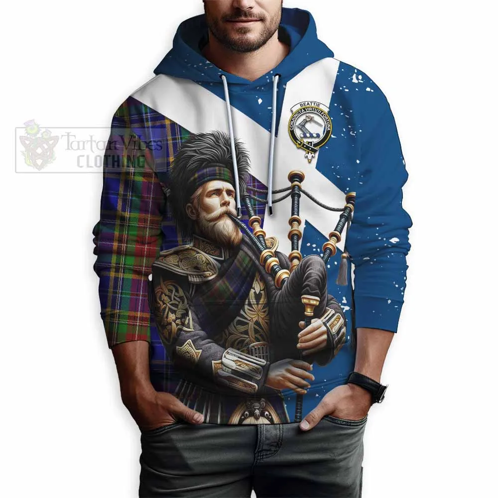 Beattie (Beatty) Tartan Hoodie with Family Crest Scottish Bagpiper Vibes