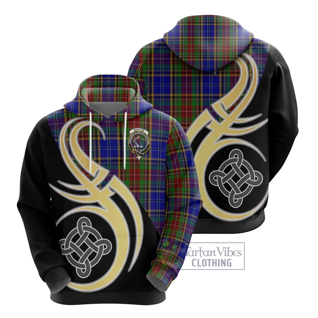 Beattie Tartan Hoodie with Family Crest and Celtic Symbol Style