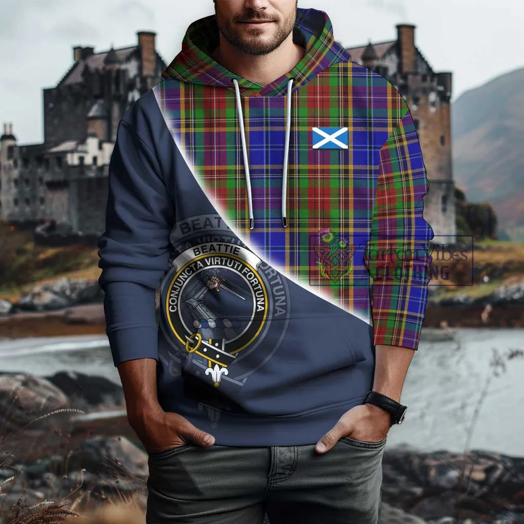 Beattie Tartan Hoodie with Personalised National Flag and Family Crest Half Style