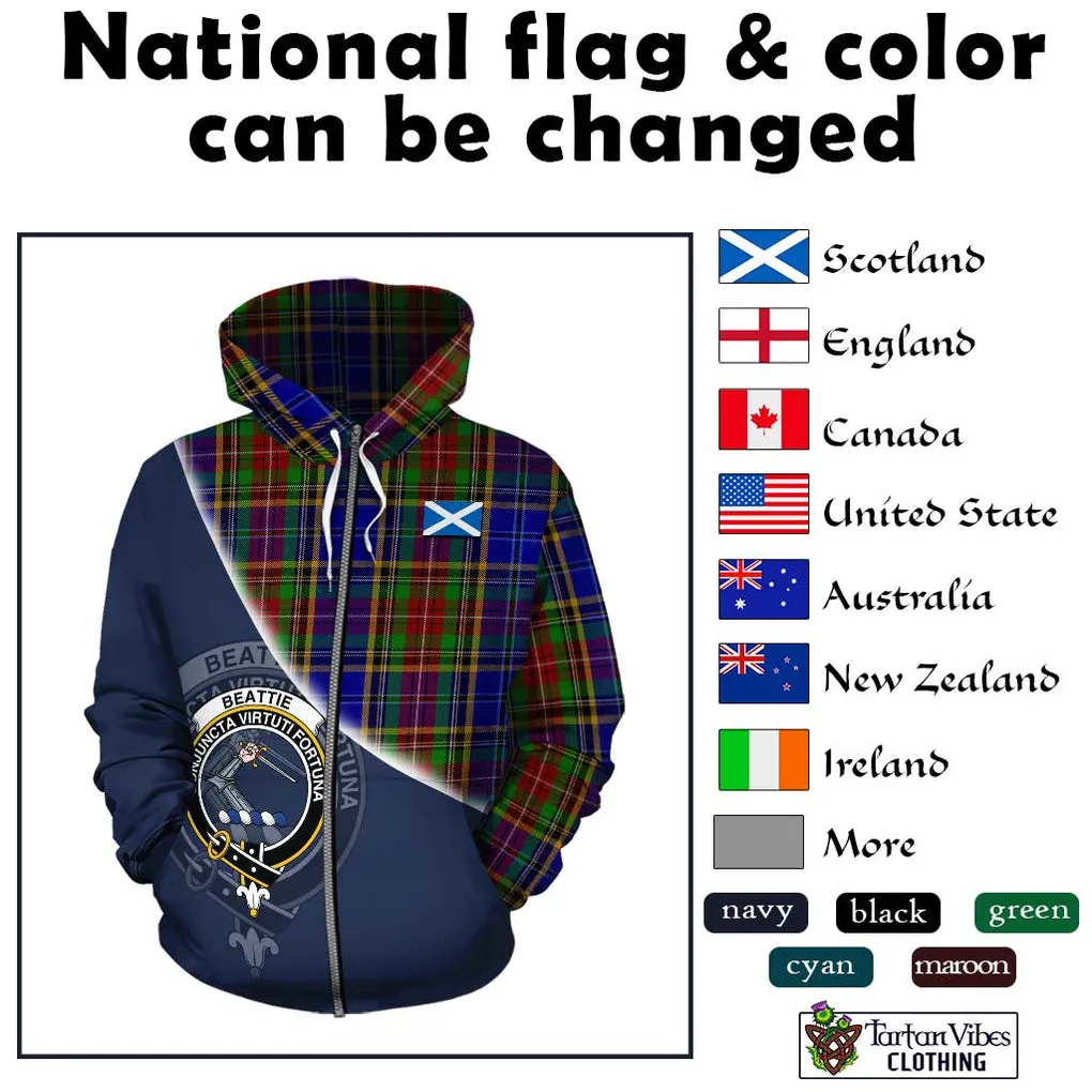 Beattie Tartan Hoodie with Personalised National Flag and Family Crest Half Style