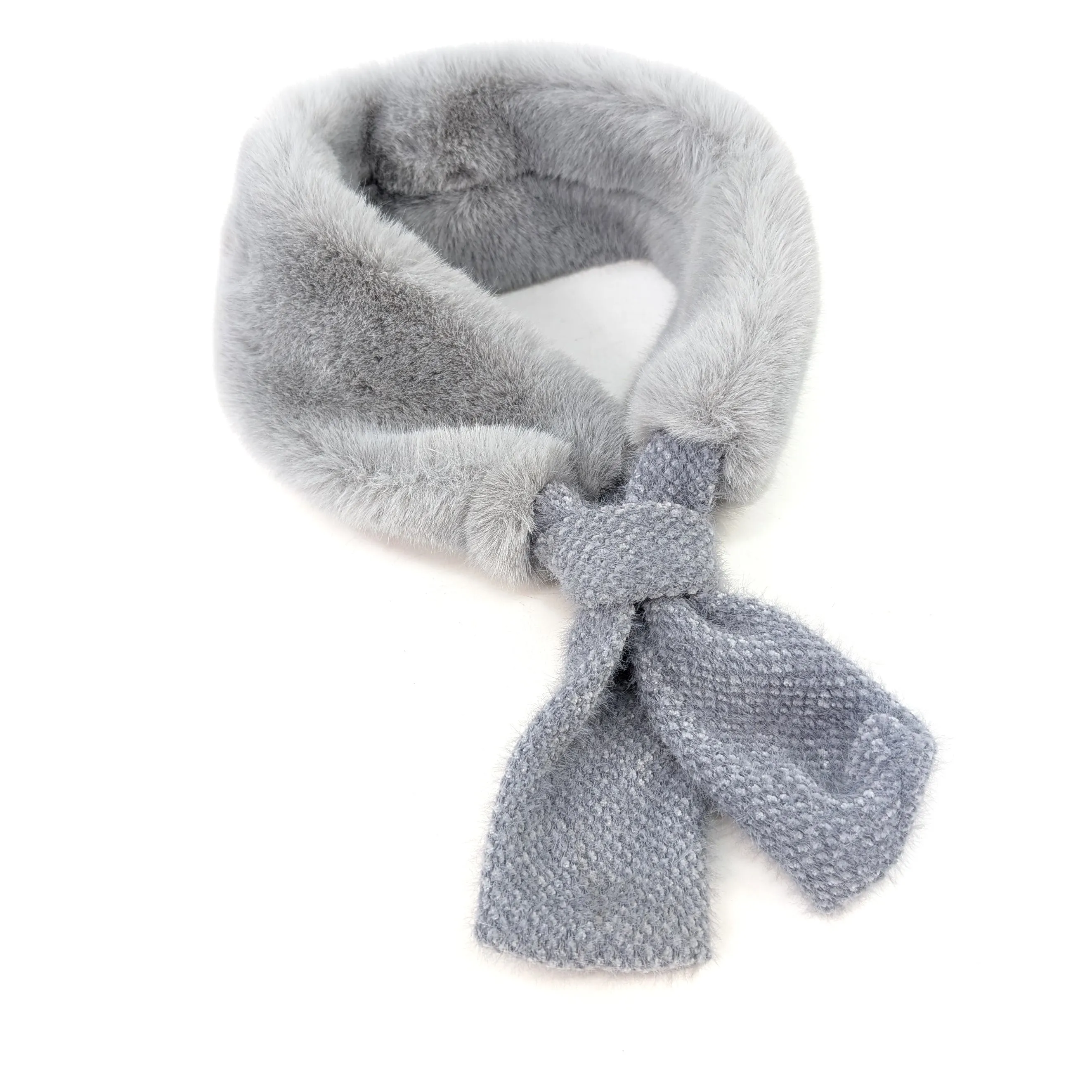 Bela Bela - Faux Fur Collar/Scarf with Mottled Tie - Grey