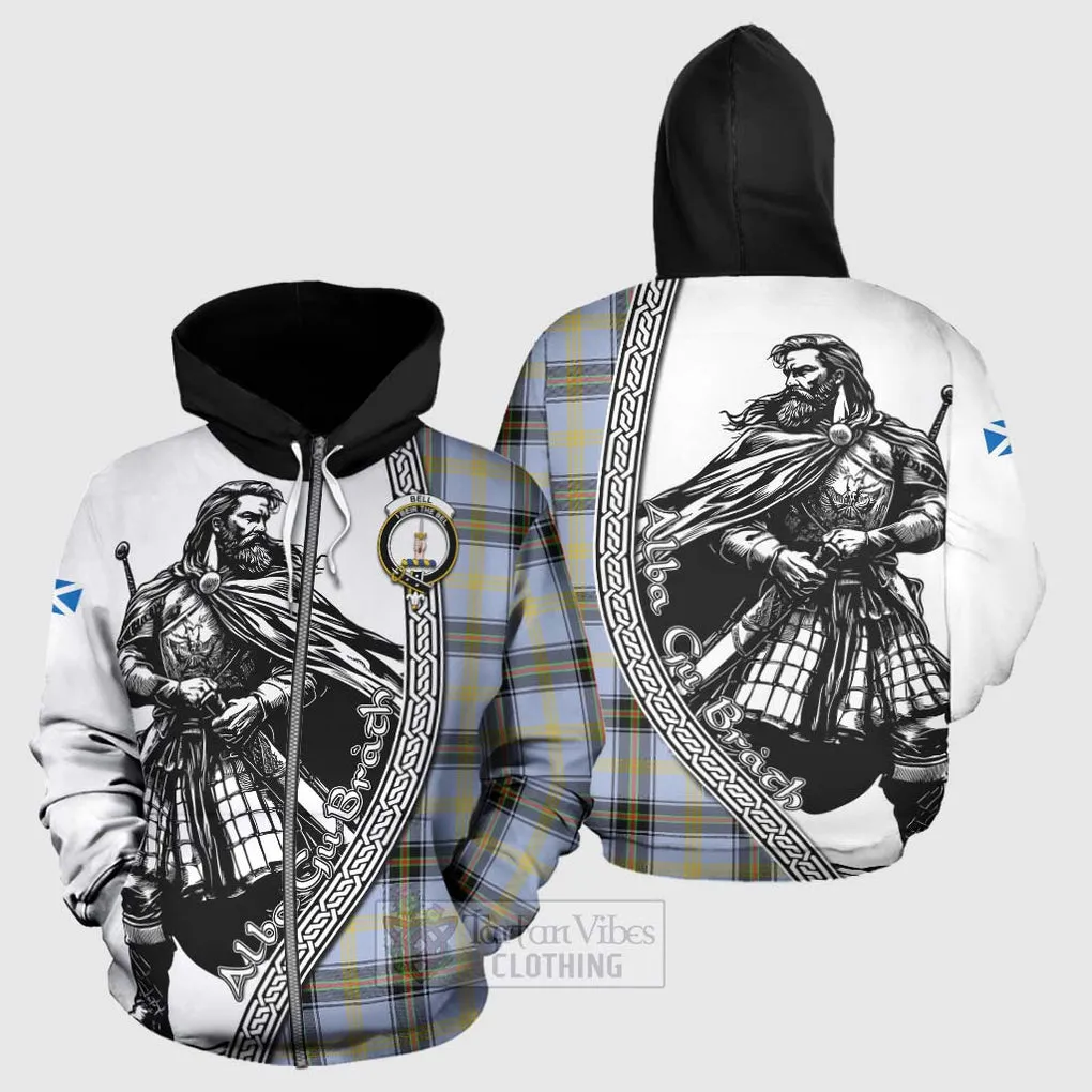 Bell Tartan Clan Crest Hoodie with Highlander Warrior Celtic Style