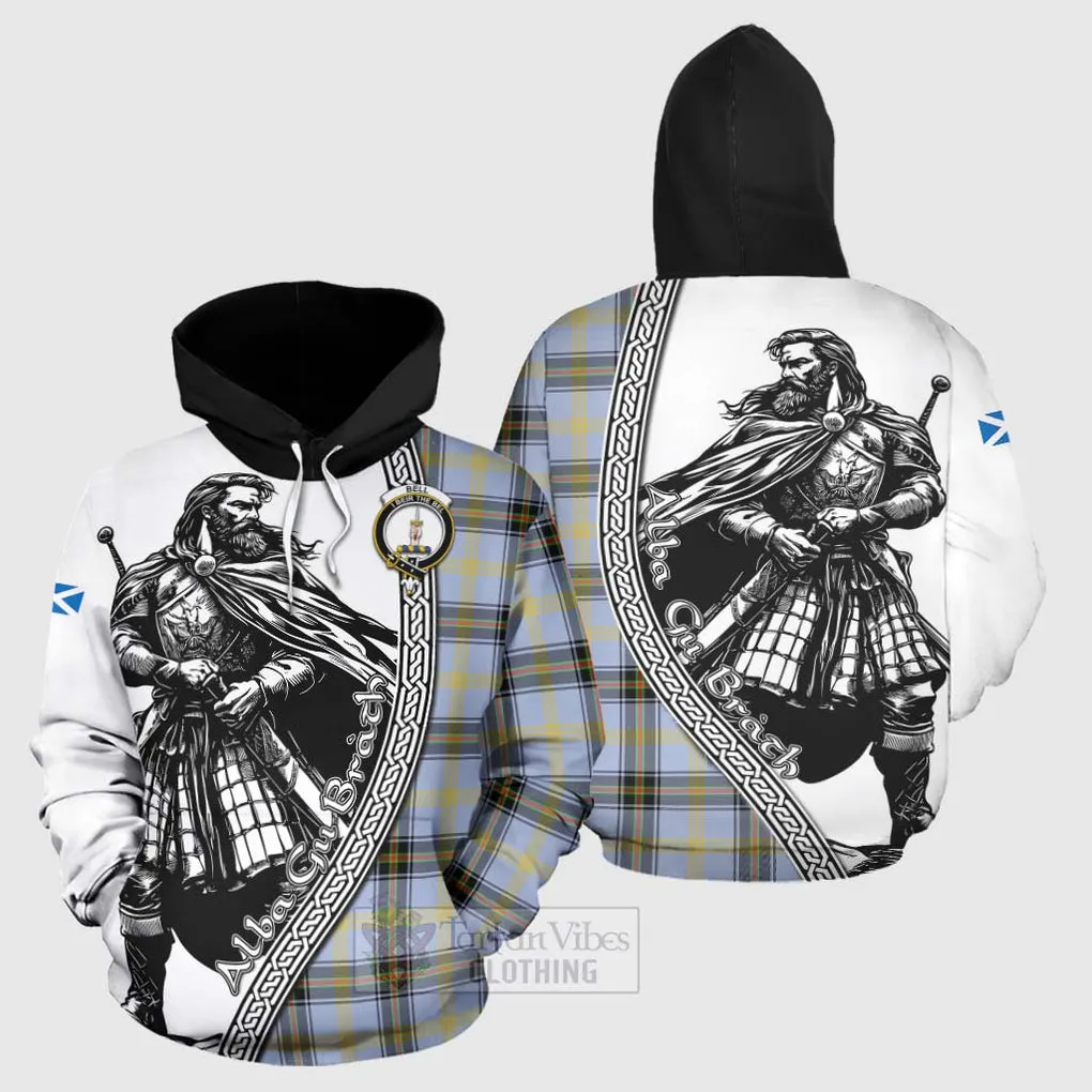 Bell Tartan Clan Crest Hoodie with Highlander Warrior Celtic Style