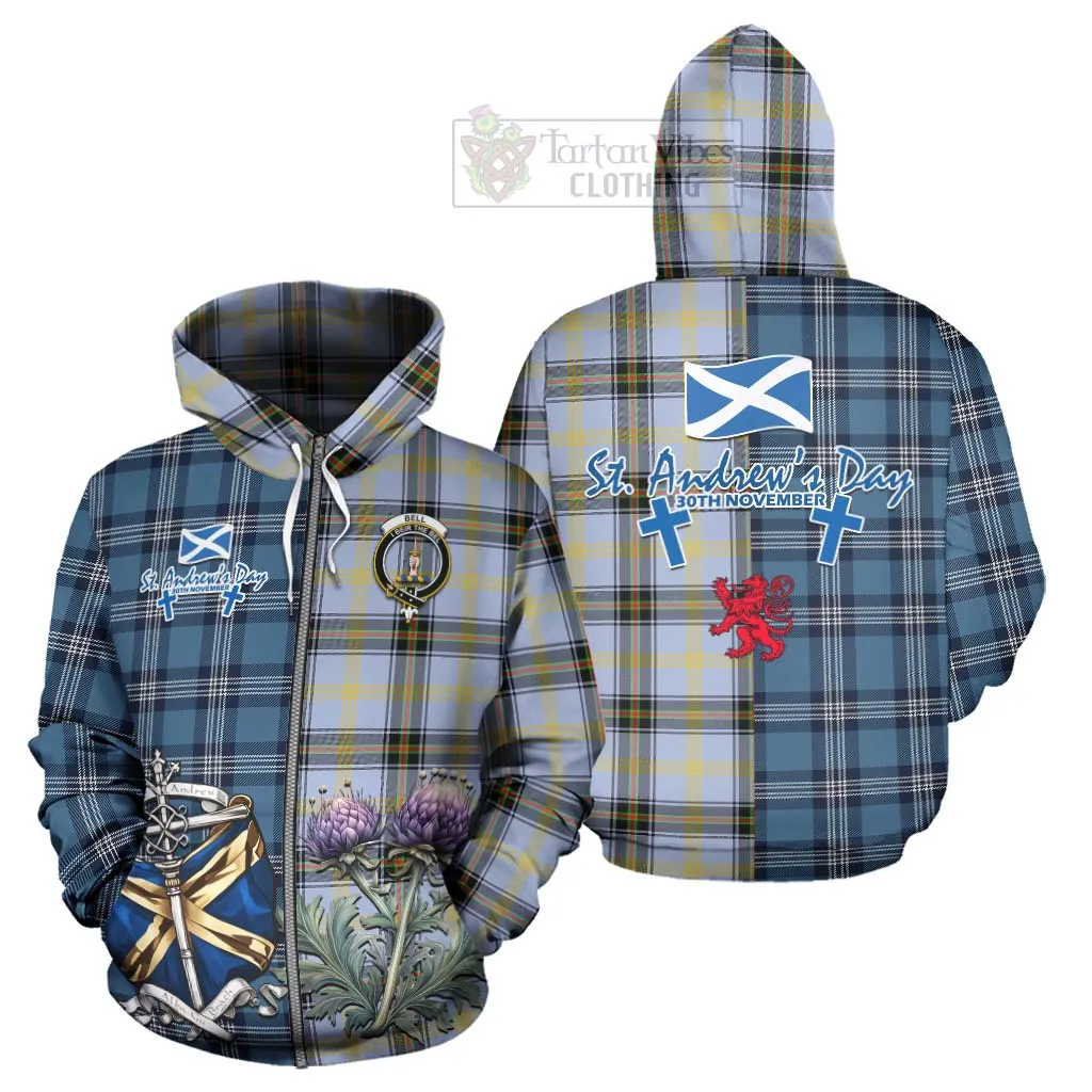 Bell Tartan Hoodie Happy St. Andrew's Day Half Tartan Style