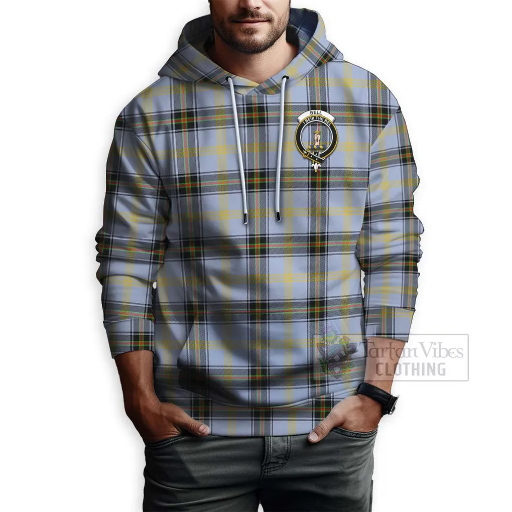 Bell Tartan Hoodie with Family Crest and Bearded Skull Holding Bottles of Whiskey