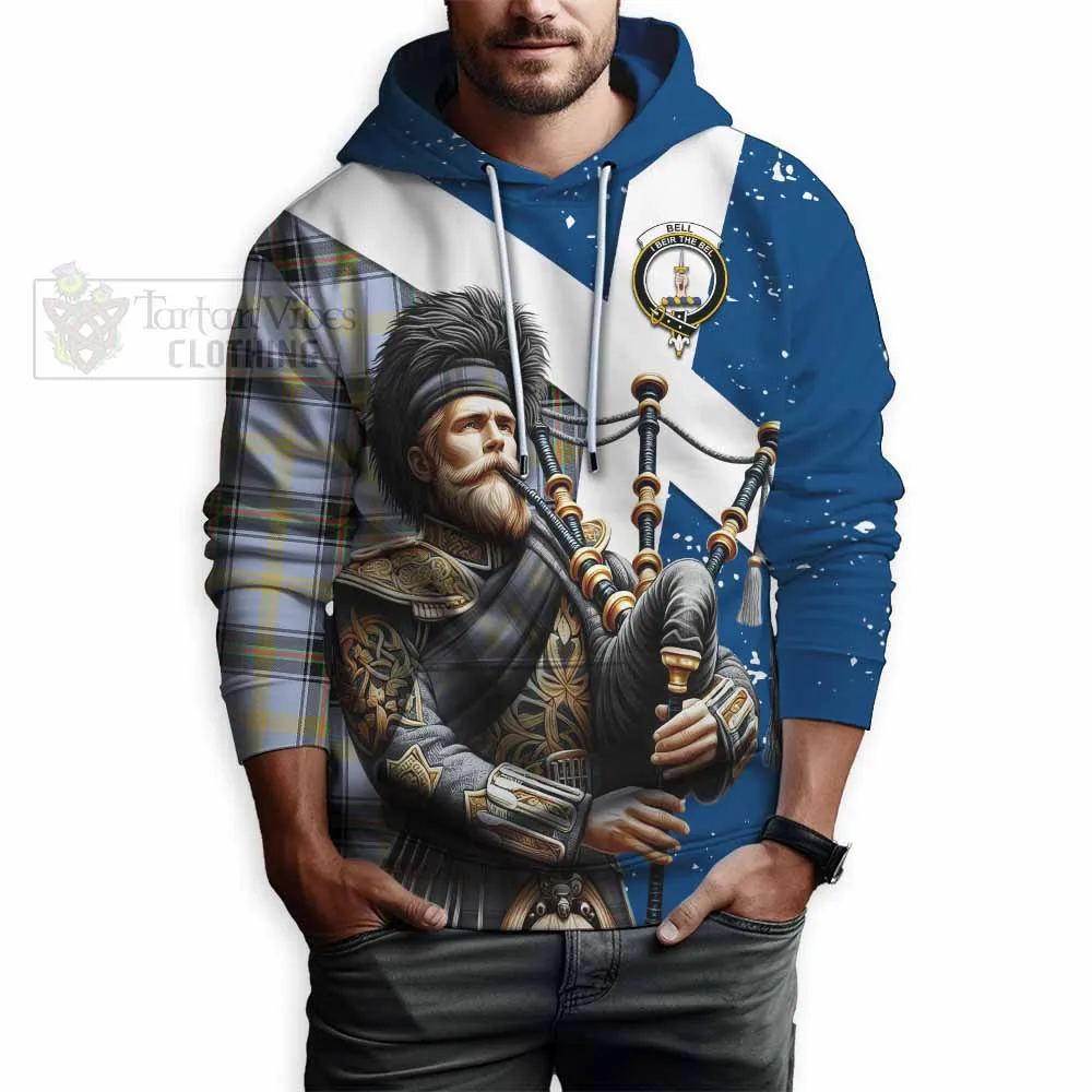 Bell Tartan Hoodie with Family Crest Scottish Bagpiper Vibes