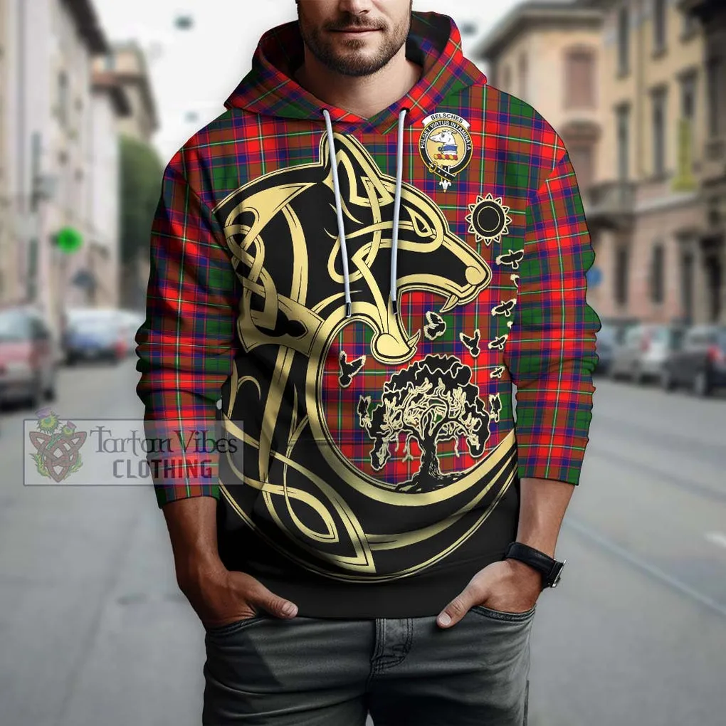 Belsches Tartan Hoodie with Family Crest Celtic Wolf Style