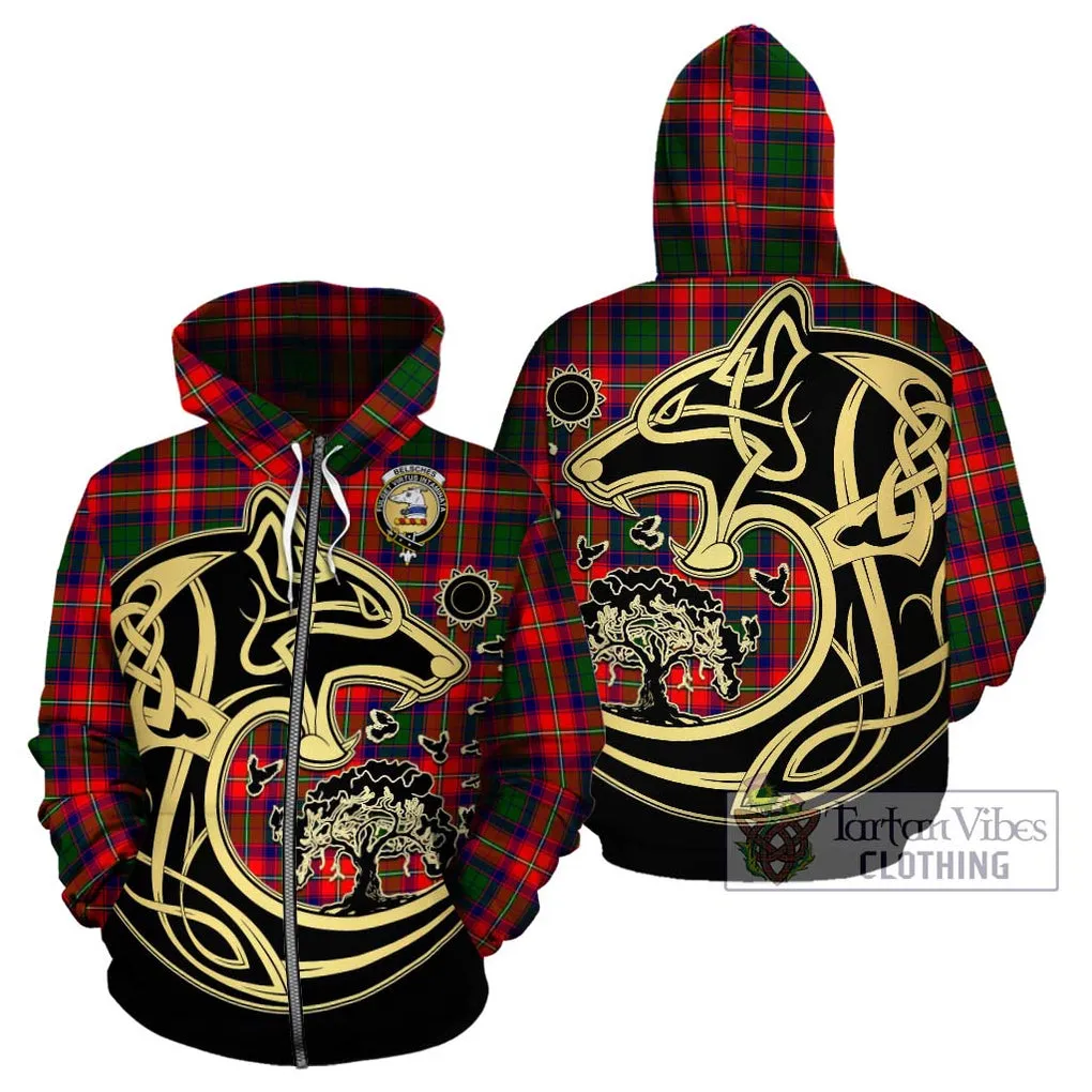 Belsches Tartan Hoodie with Family Crest Celtic Wolf Style