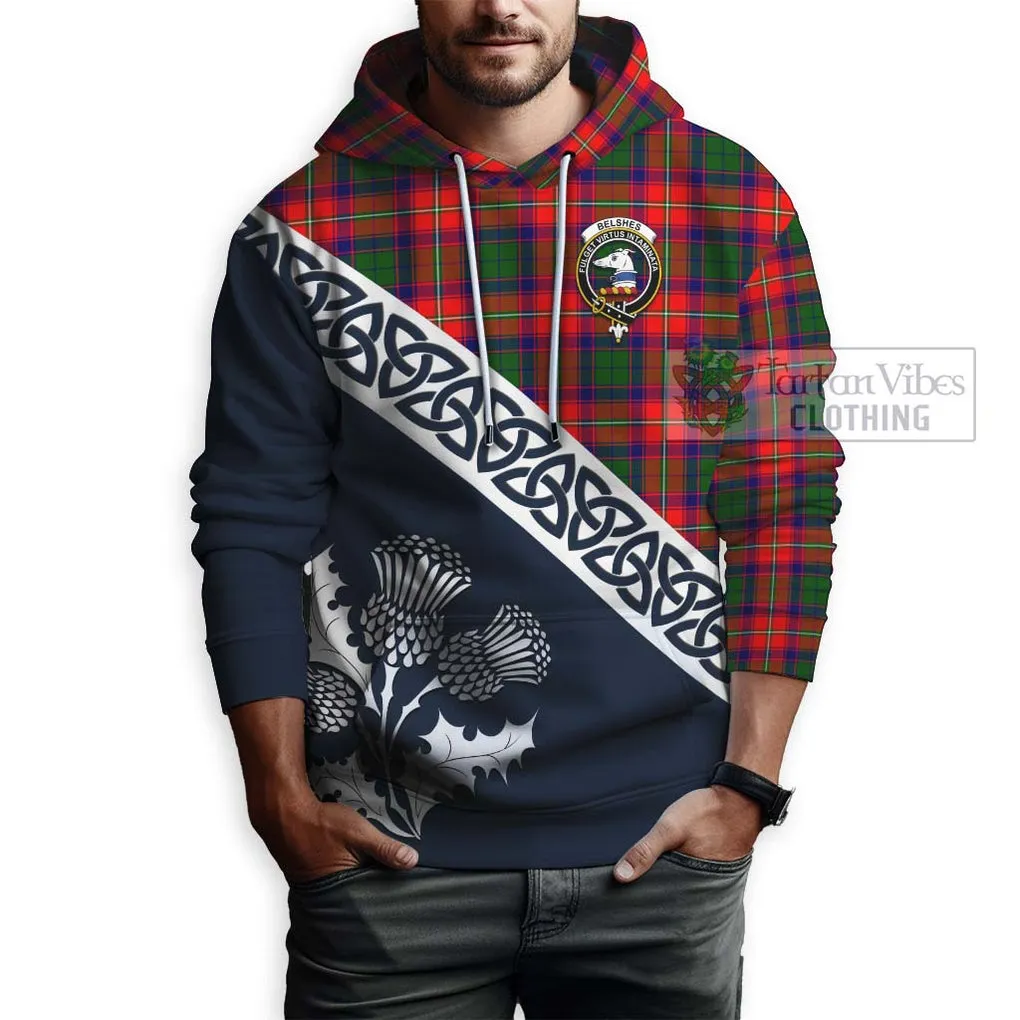 Belshes (Belsches) Tartan Hoodie Featuring Thistle and Scotland Map