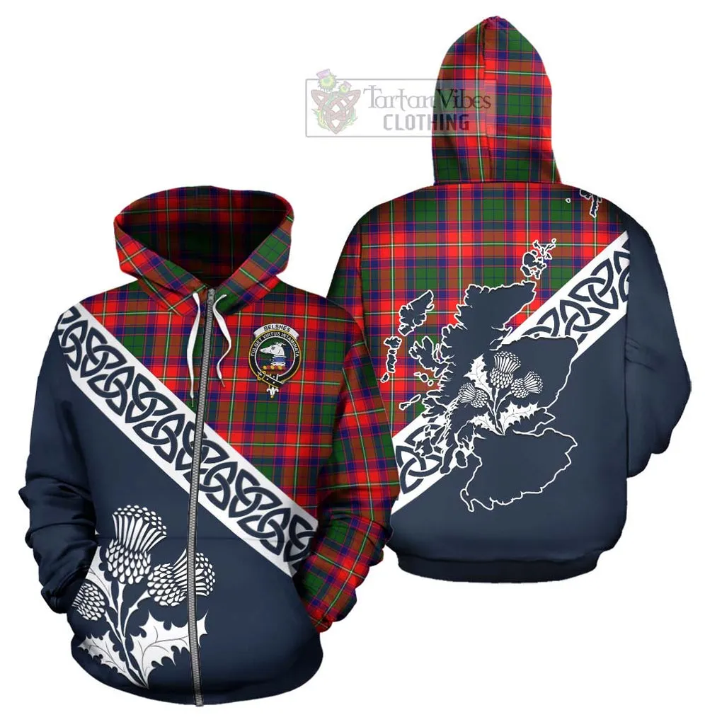 Belshes (Belsches) Tartan Hoodie Featuring Thistle and Scotland Map