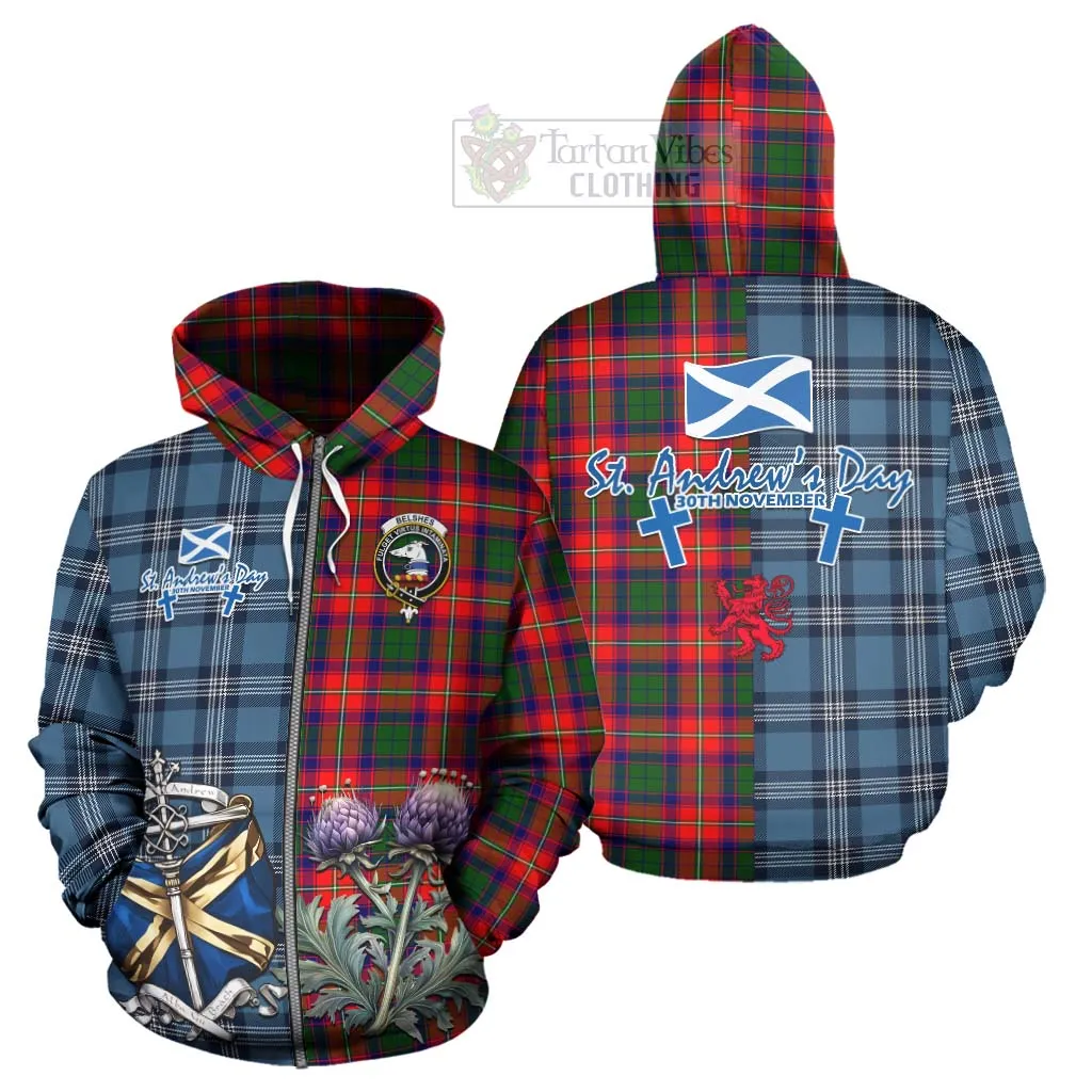 Belshes (Belsches) Tartan Hoodie Happy St. Andrew's Day Half Tartan Style