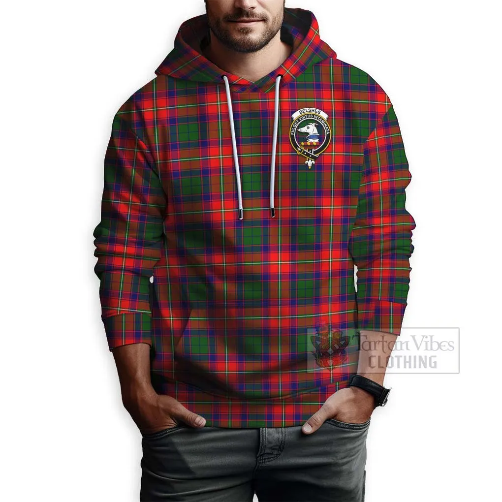 Belshes (Belsches) Tartan Hoodie with Family Crest and Bearded Skull Holding Bottles of Whiskey