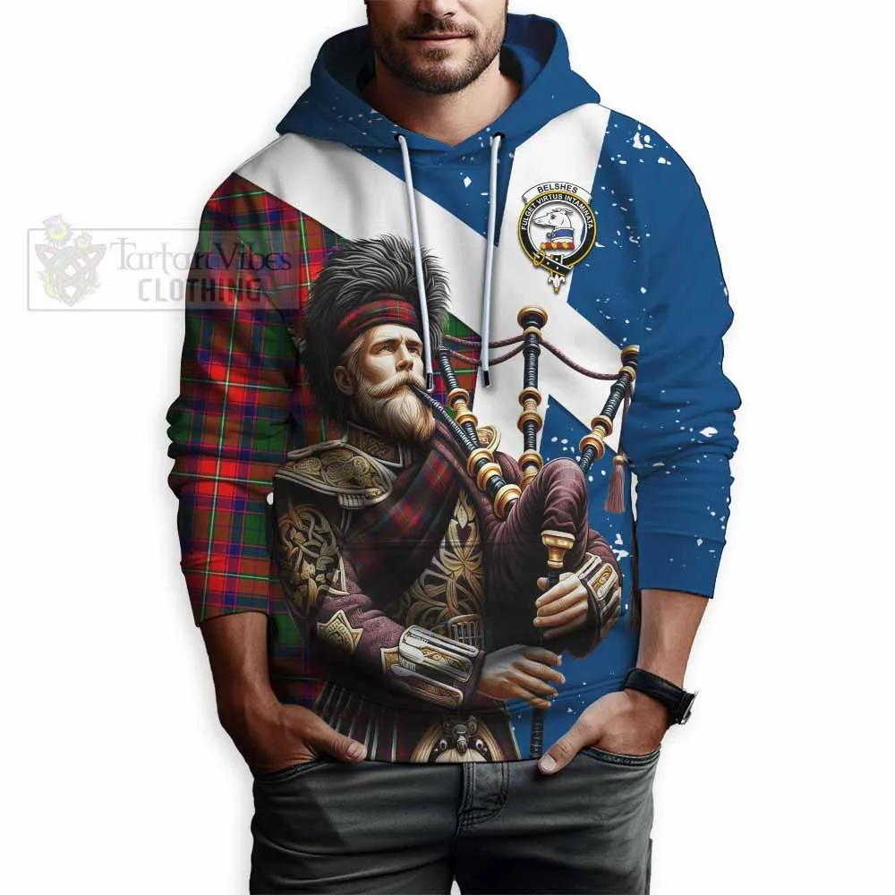 Belshes (Belsches) Tartan Hoodie with Family Crest Scottish Bagpiper Vibes