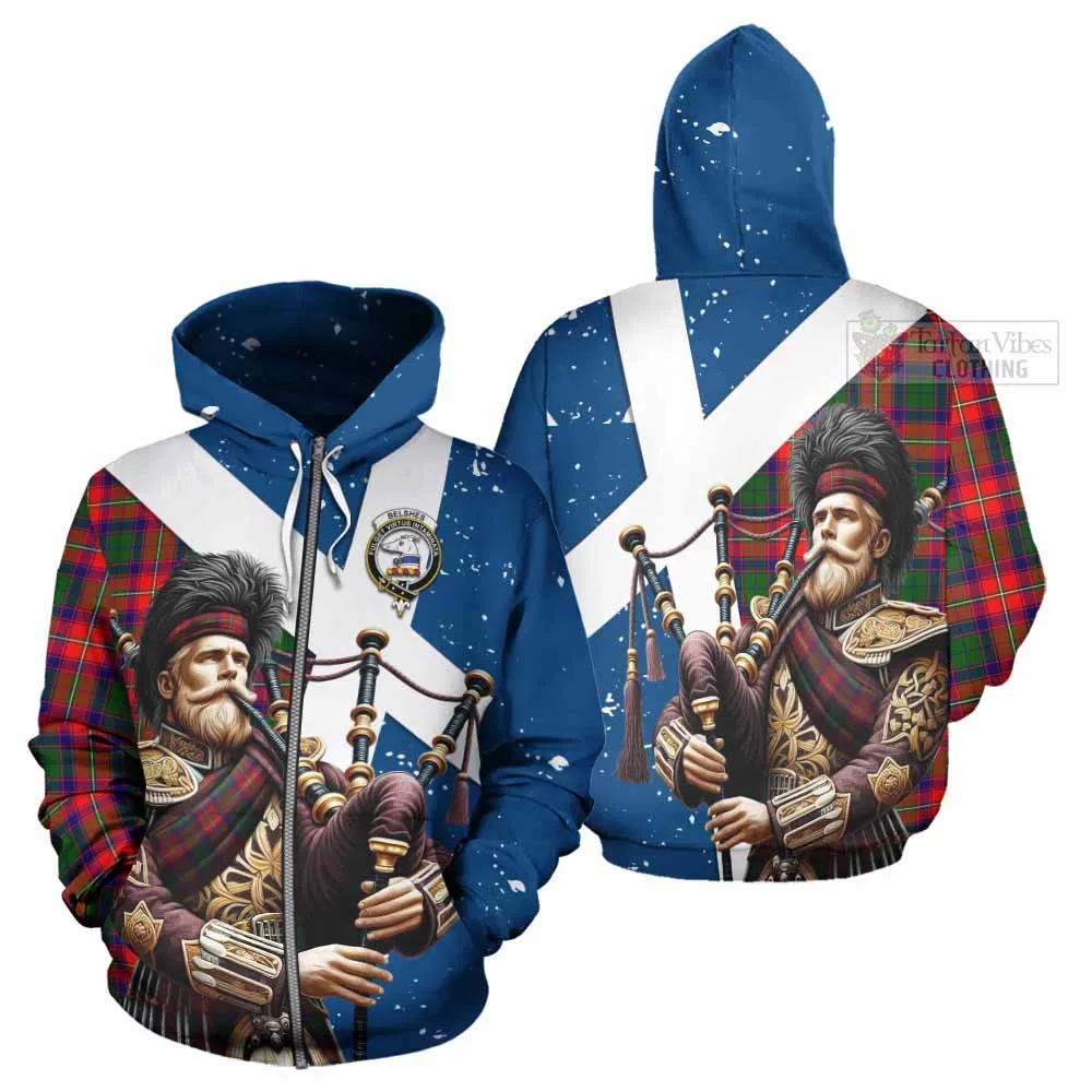 Belshes (Belsches) Tartan Hoodie with Family Crest Scottish Bagpiper Vibes