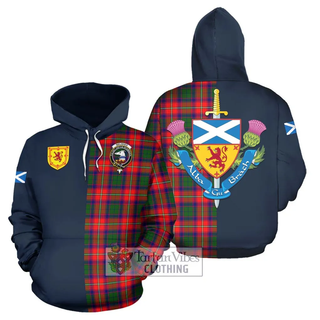 Belshes Tartan Hoodie Alba with Scottish Lion Royal Arm Half Style