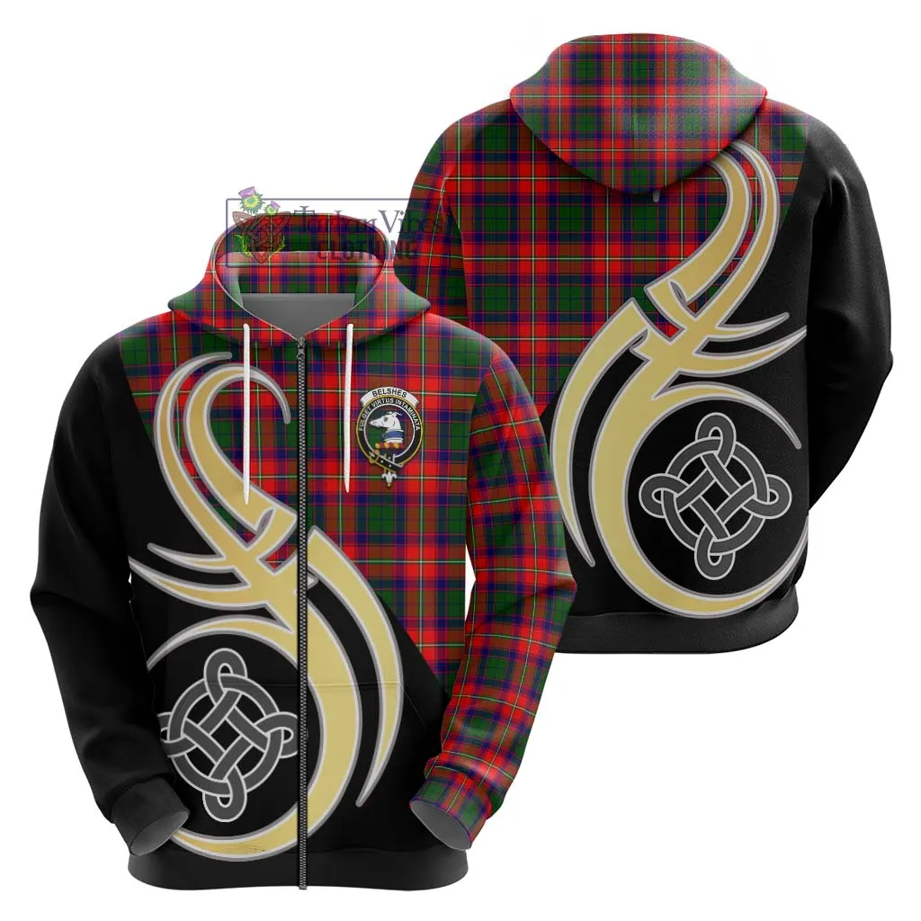 Belshes Tartan Hoodie with Family Crest and Celtic Symbol Style