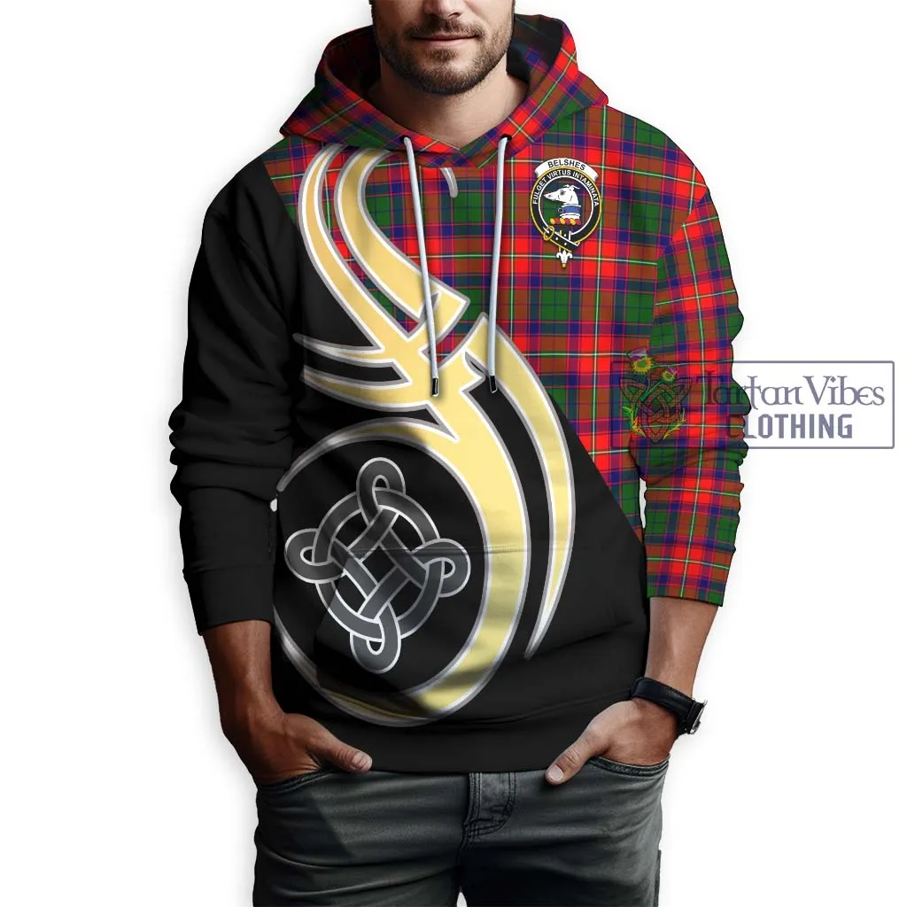 Belshes Tartan Hoodie with Family Crest and Celtic Symbol Style