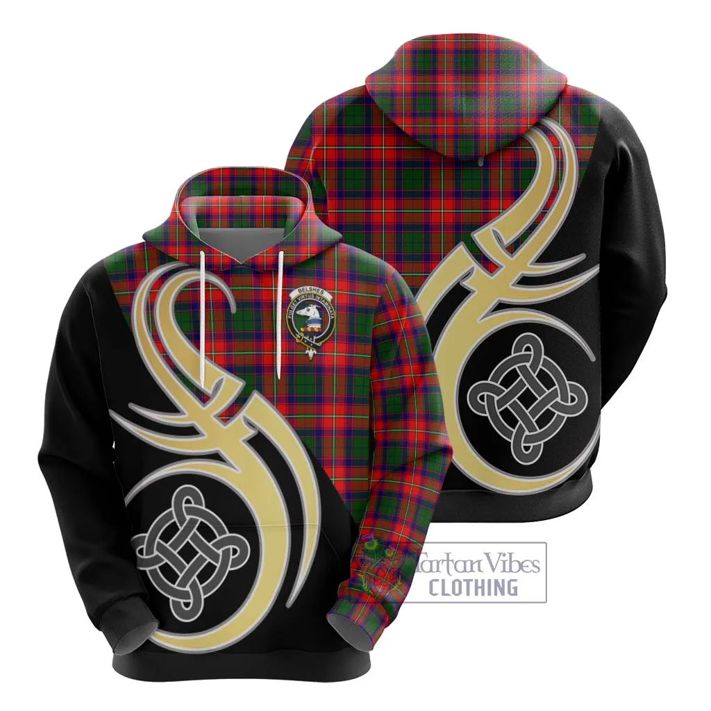 Belshes Tartan Hoodie with Family Crest and Celtic Symbol Style