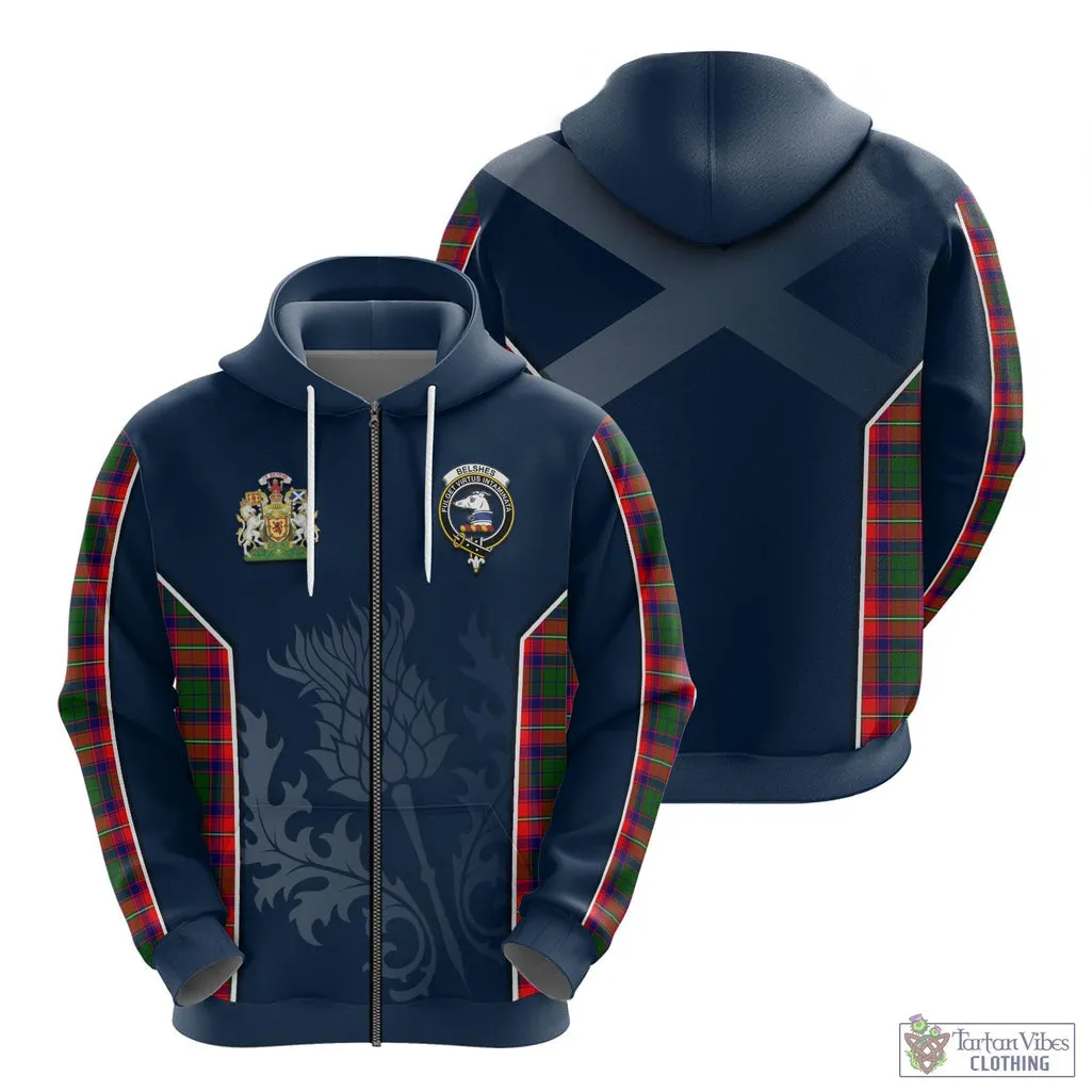 Belshes Tartan Hoodie with Family Crest and Scottish Thistle Vibes Sport Style