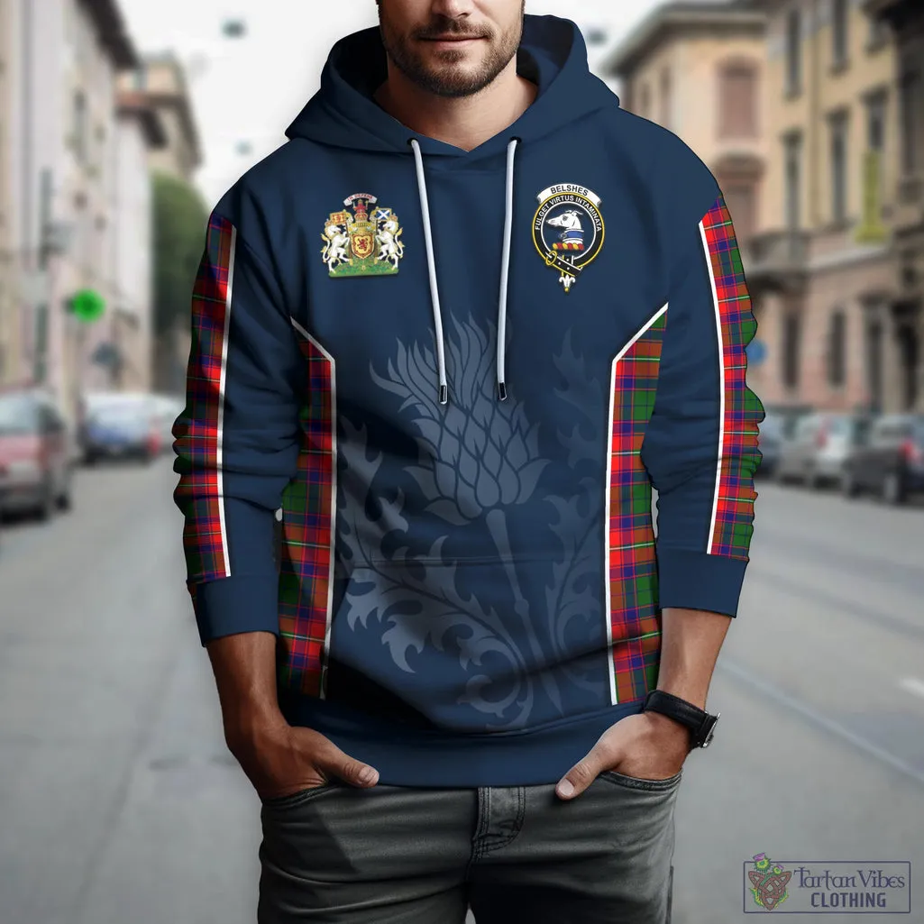 Belshes Tartan Hoodie with Family Crest and Scottish Thistle Vibes Sport Style