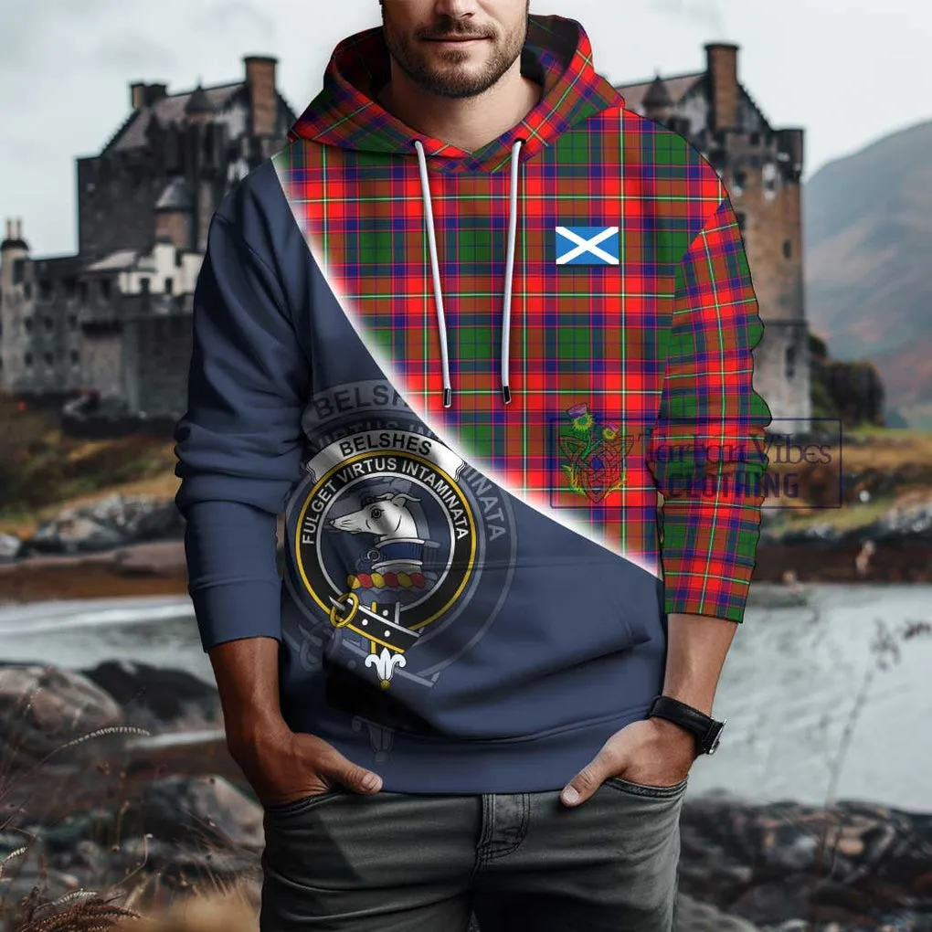 Belshes Tartan Hoodie with Personalised National Flag and Family Crest Half Style