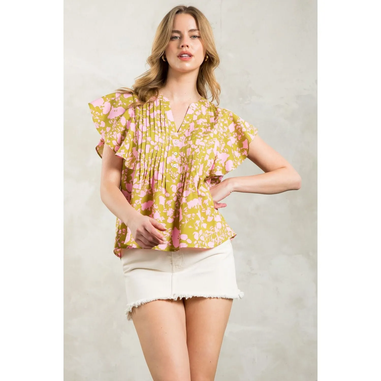 Beth Flutter Sleeve Print THML Top- SALE