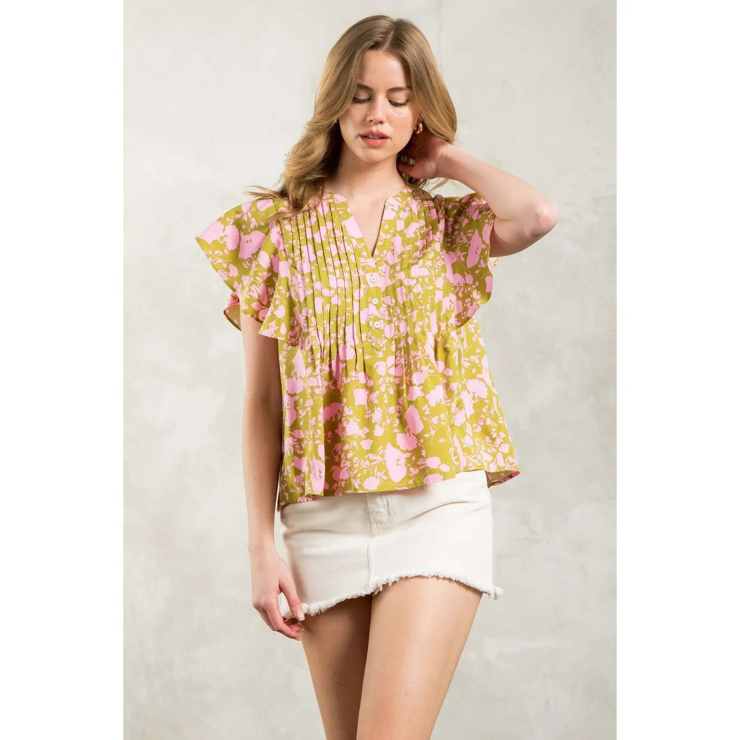 Beth Flutter Sleeve Print THML Top- SALE