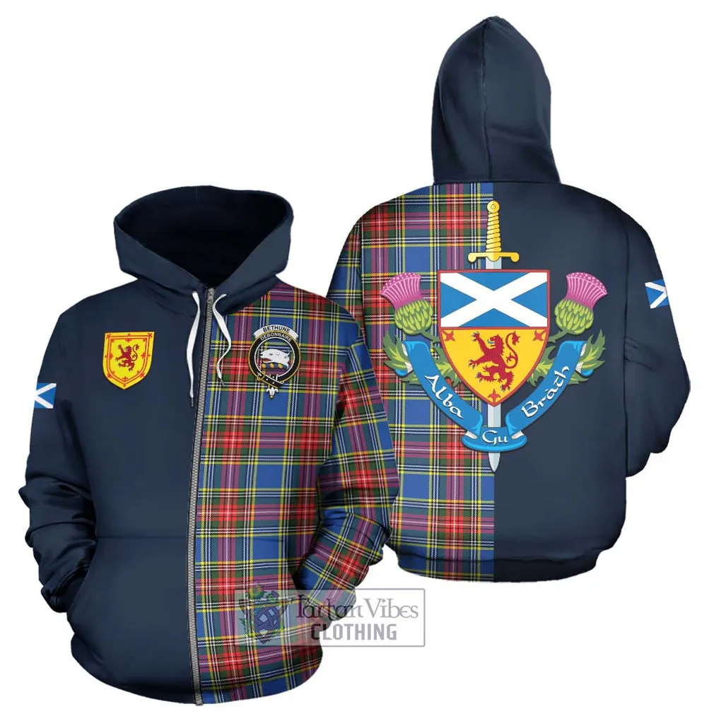 Bethune Tartan Hoodie Alba with Scottish Lion Royal Arm Half Style