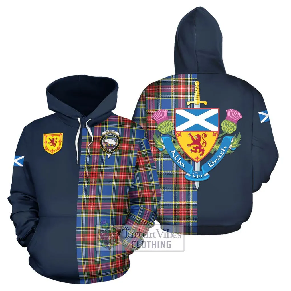 Bethune Tartan Hoodie Alba with Scottish Lion Royal Arm Half Style