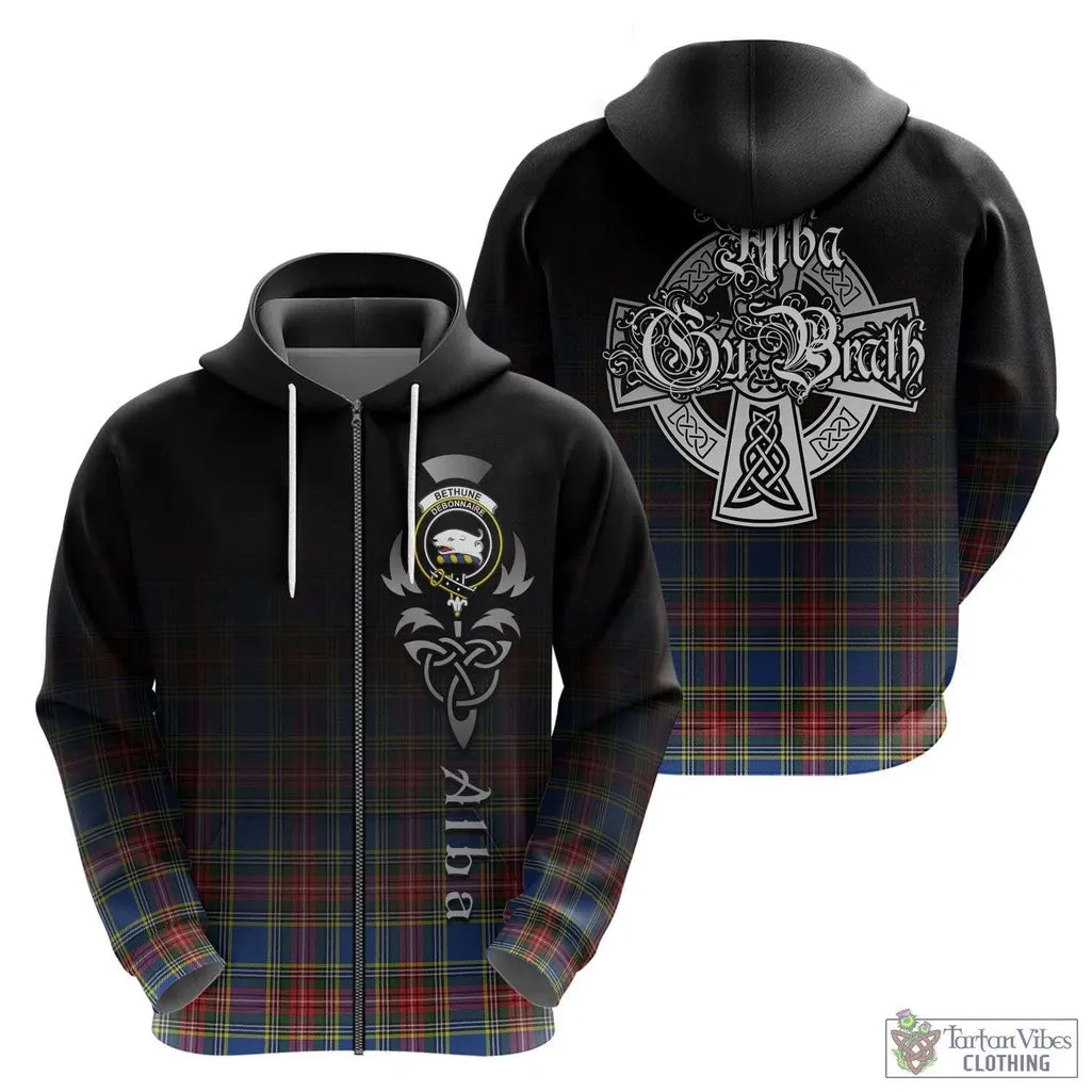 Bethune Tartan Hoodie Featuring Alba Gu Brath Family Crest Celtic Inspired