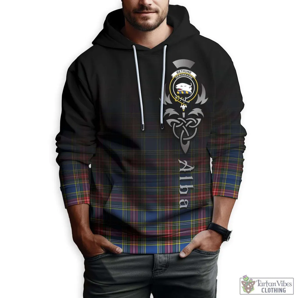 Bethune Tartan Hoodie Featuring Alba Gu Brath Family Crest Celtic Inspired