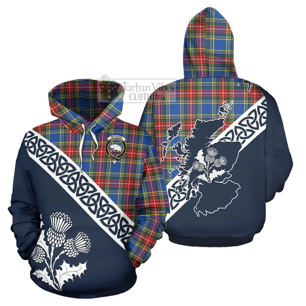 Bethune Tartan Hoodie Featuring Thistle and Scotland Map