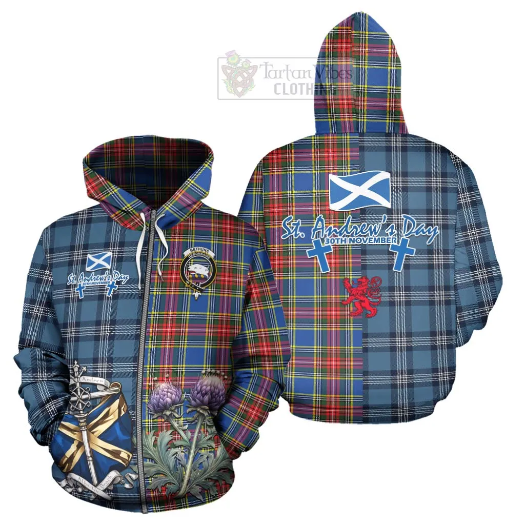 Bethune Tartan Hoodie Happy St. Andrew's Day Half Tartan Style