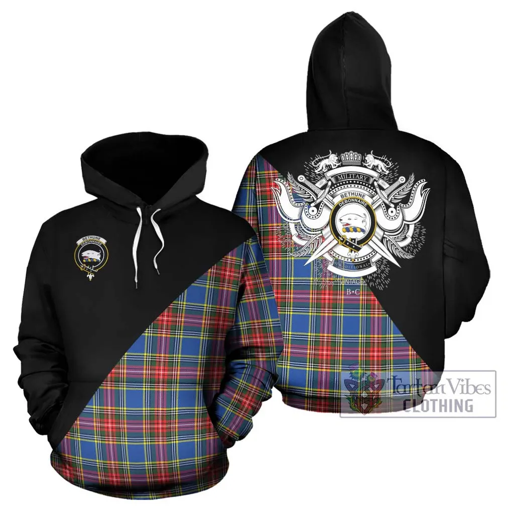 Bethune Tartan Hoodie with Family Crest and Military Logo Style