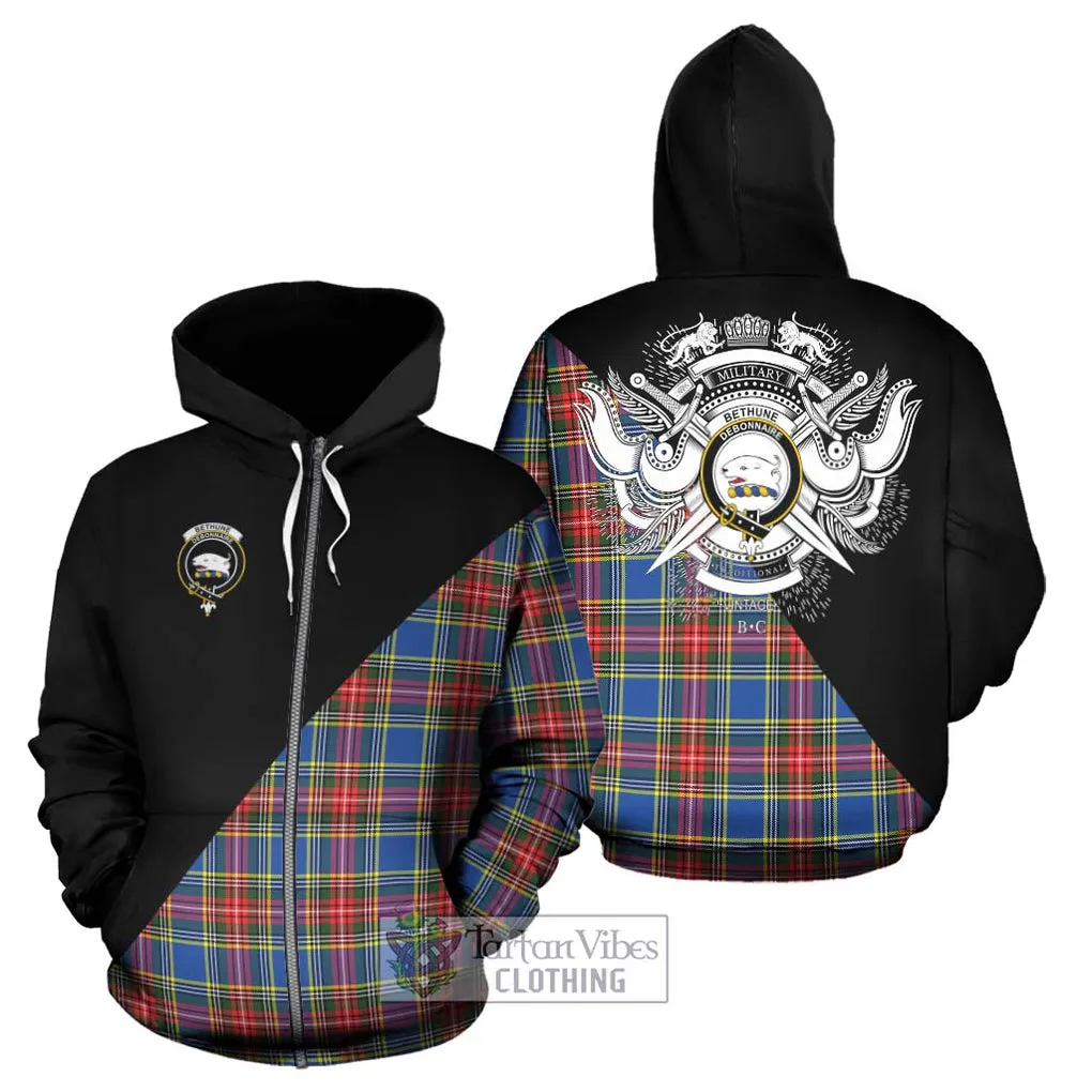 Bethune Tartan Hoodie with Family Crest and Military Logo Style