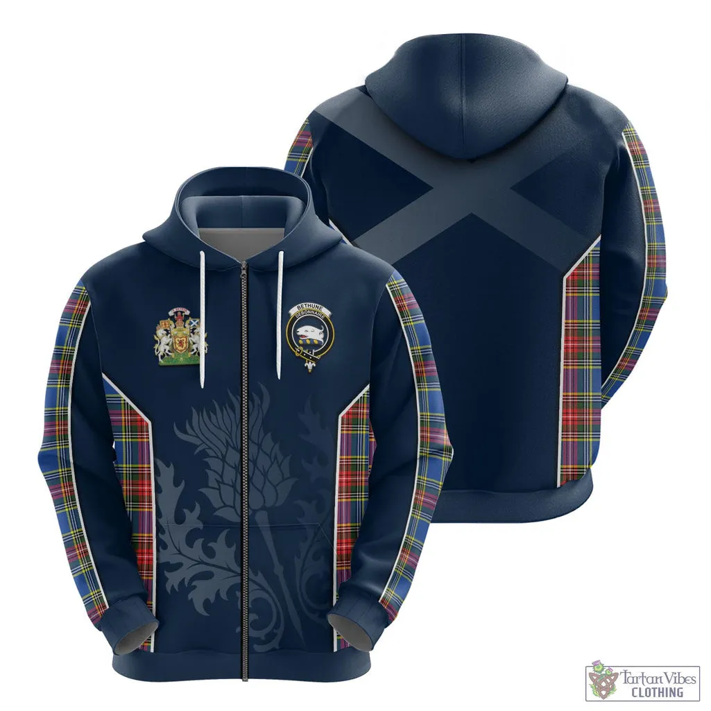 Bethune Tartan Hoodie with Family Crest and Scottish Thistle Vibes Sport Style