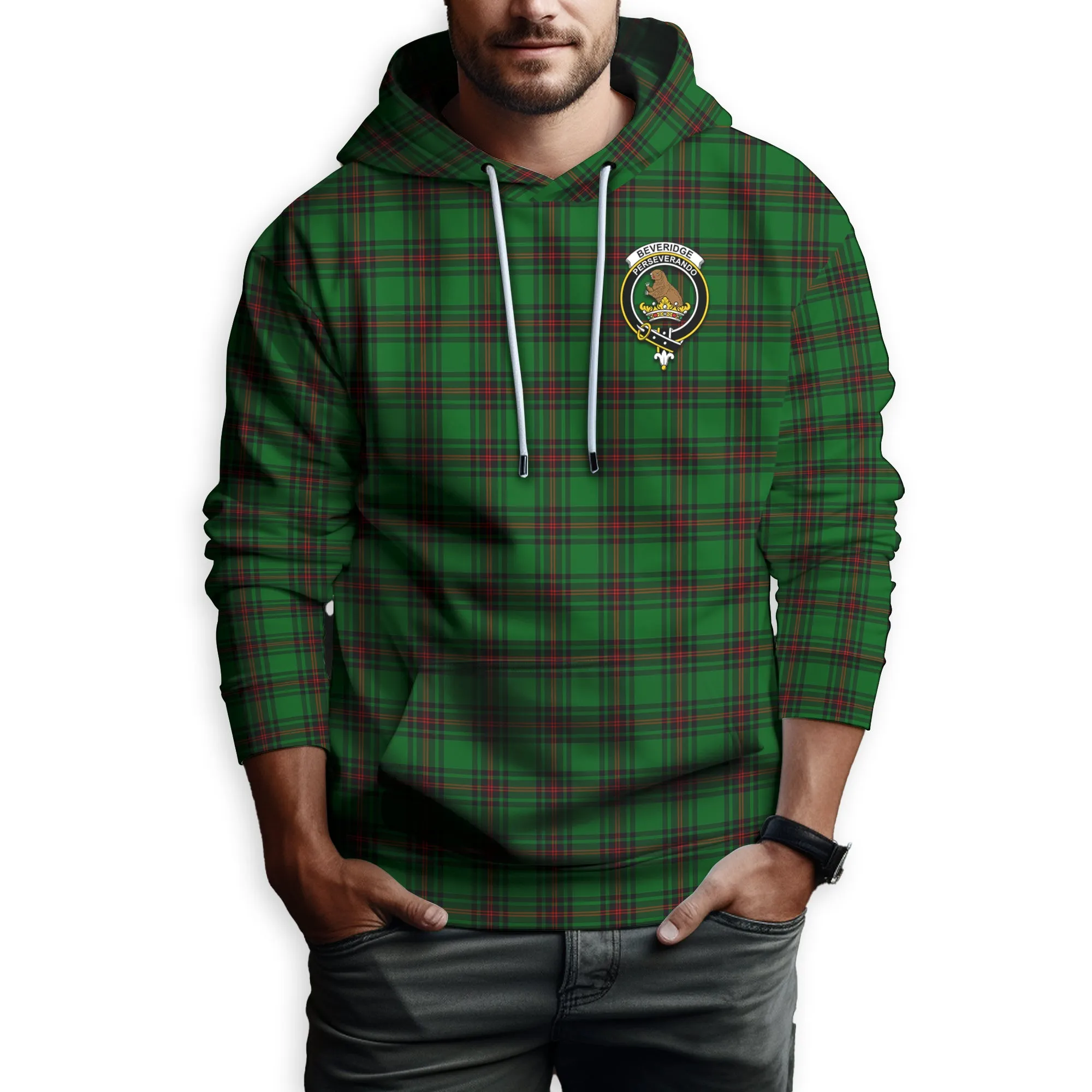 Beveridge Tartan Hoodie with Family Crest