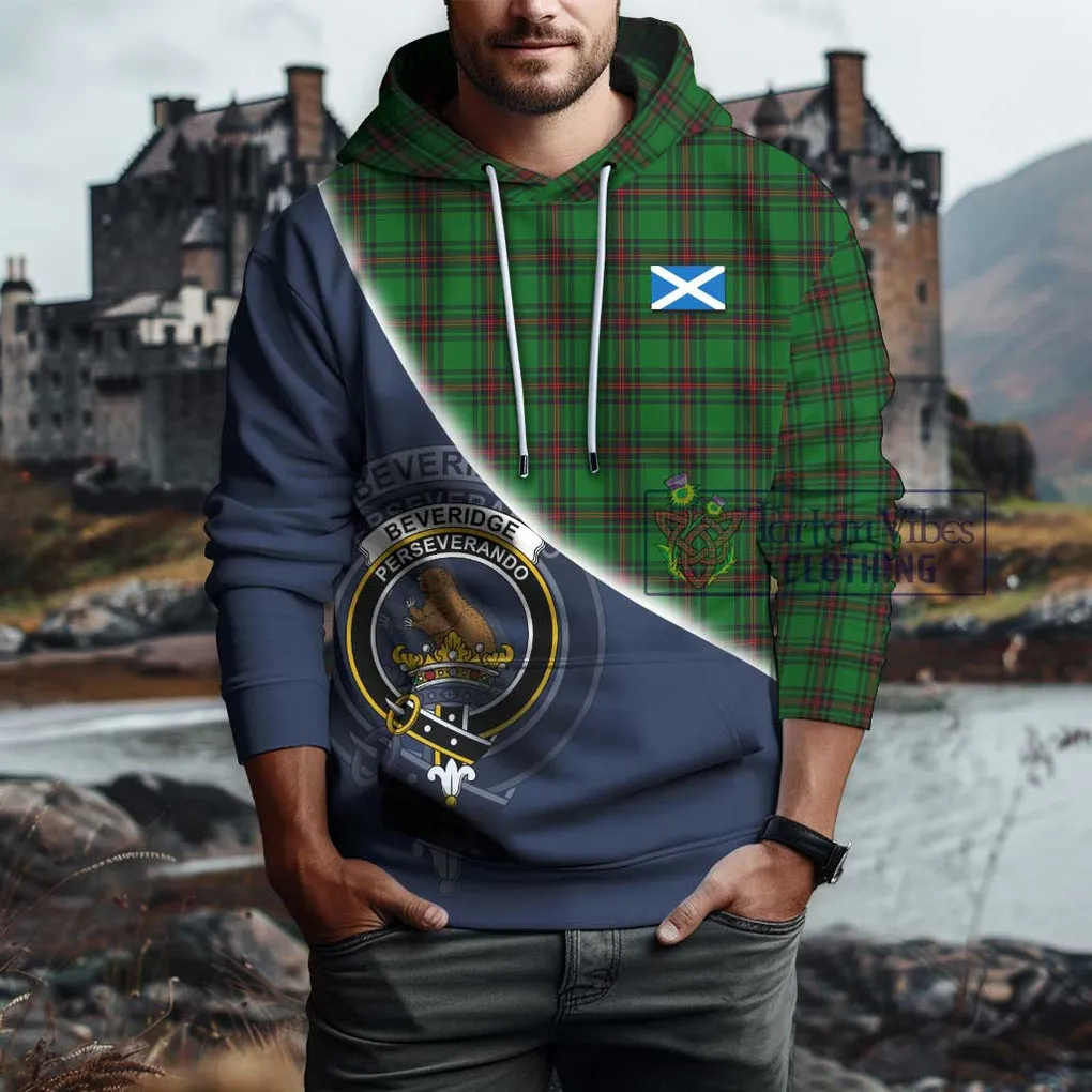 Beveridge Tartan Hoodie with Personalised National Flag and Family Crest Half Style