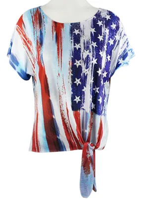 Big Bang Clothing Company - Tie Front Flag, Cap Sleeve Rhinestone Print Top