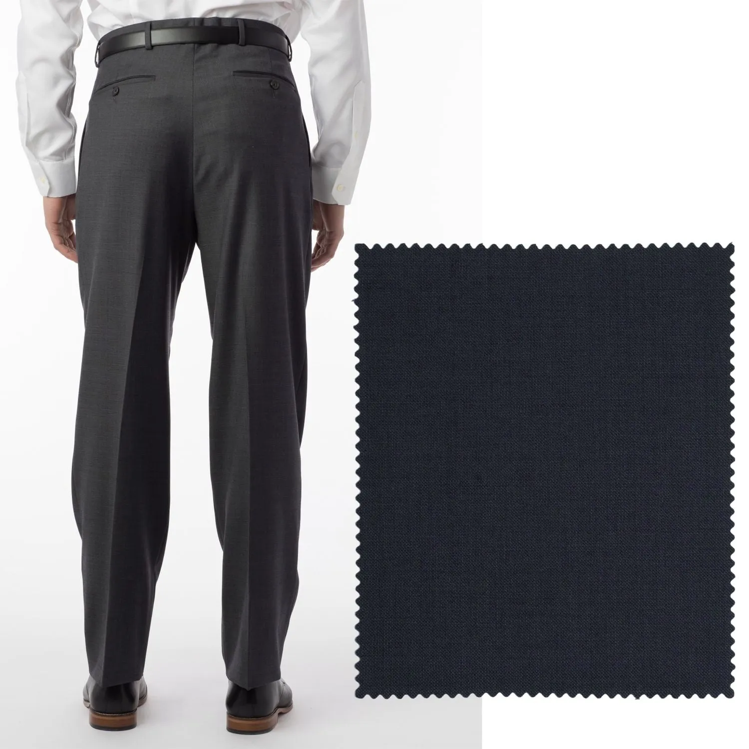 BIG FIT Sharkskin Super 120s Worsted Wool Comfort-EZE Trouser in Navy (Manchester Pleated Model) by Ballin