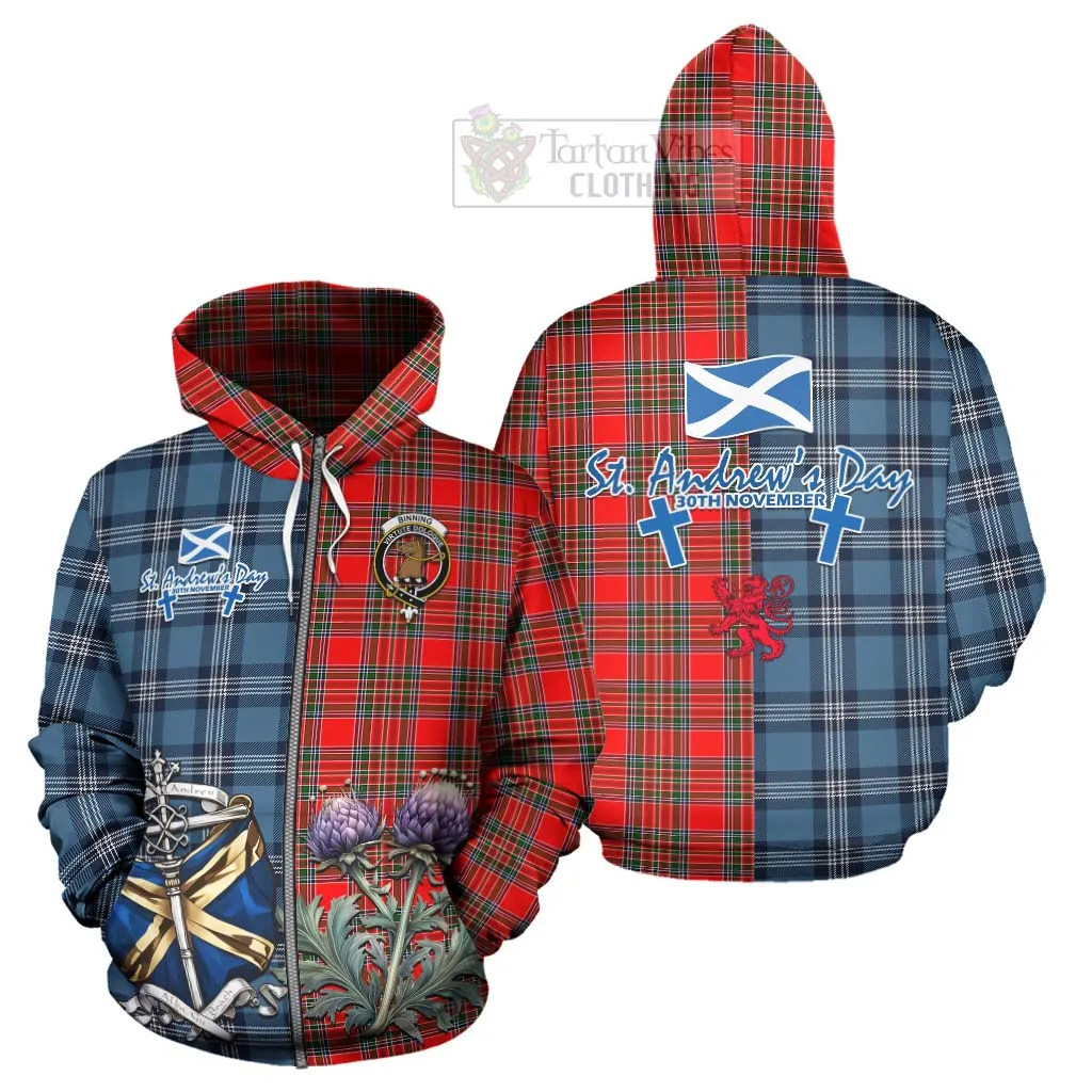 Binning Tartan Hoodie Happy St. Andrew's Day Half Tartan Style