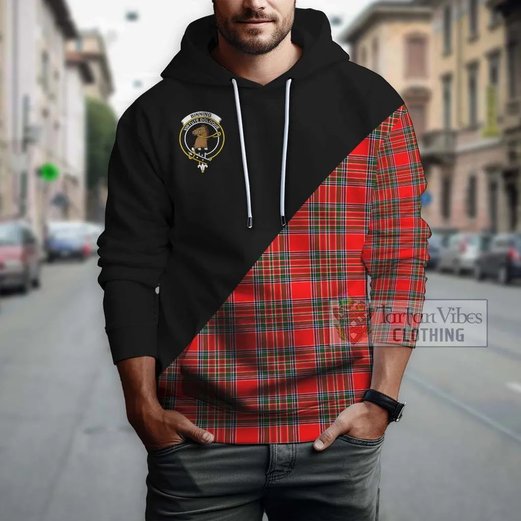 Binning Tartan Hoodie with Family Crest and Military Logo Style